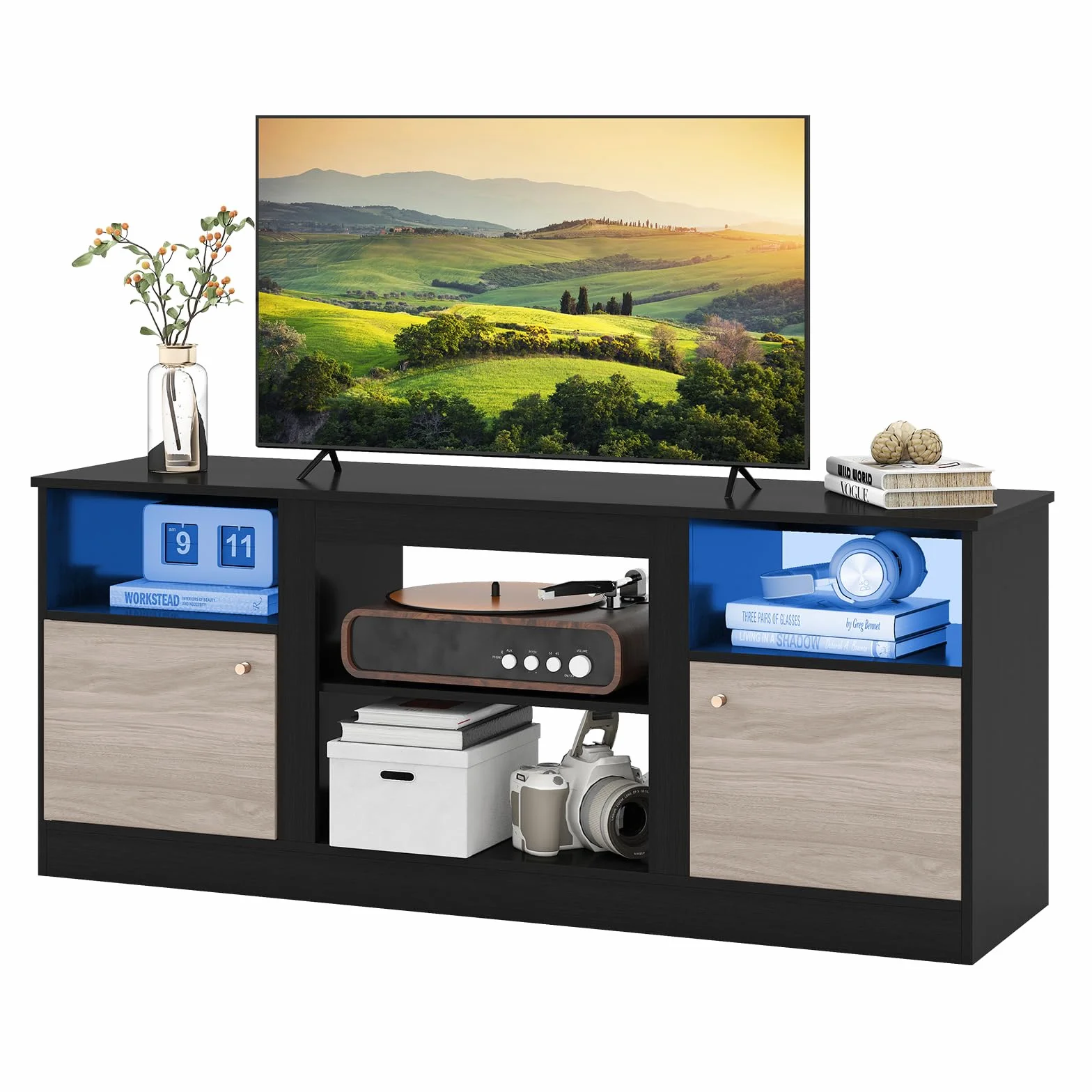 GIANTEX Szafka RTV pod telewizor z oświetleniem LED do telewizorów do 65 cali