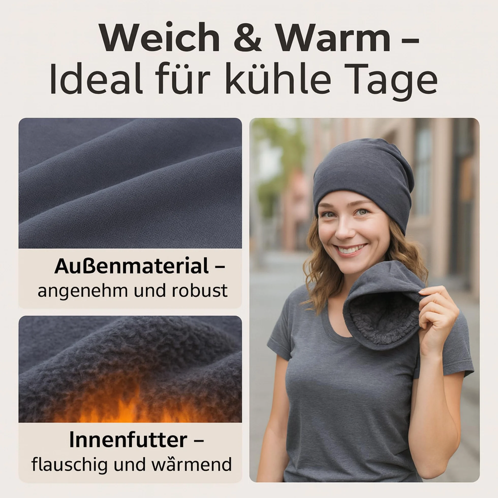 Slouch czapka beanie z długim rękawem, miękka, ciepła czapka zimowa z polaru, uniseks