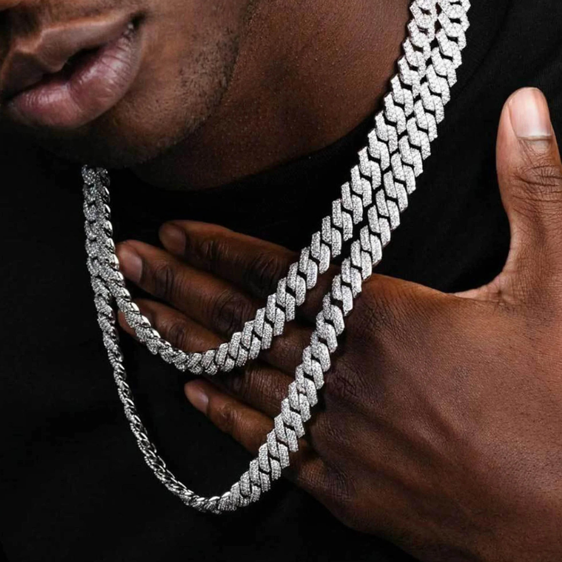 KRFY Cuban łańcuszek dla mężczyzn 13 mm, Iced Out Miami, kubański łańcuszek ogniwowy, złoty, posrebrzany, łańcuszek kubański, łańcuszek z diamentami, biżuteria Bling Bling Hip Hop