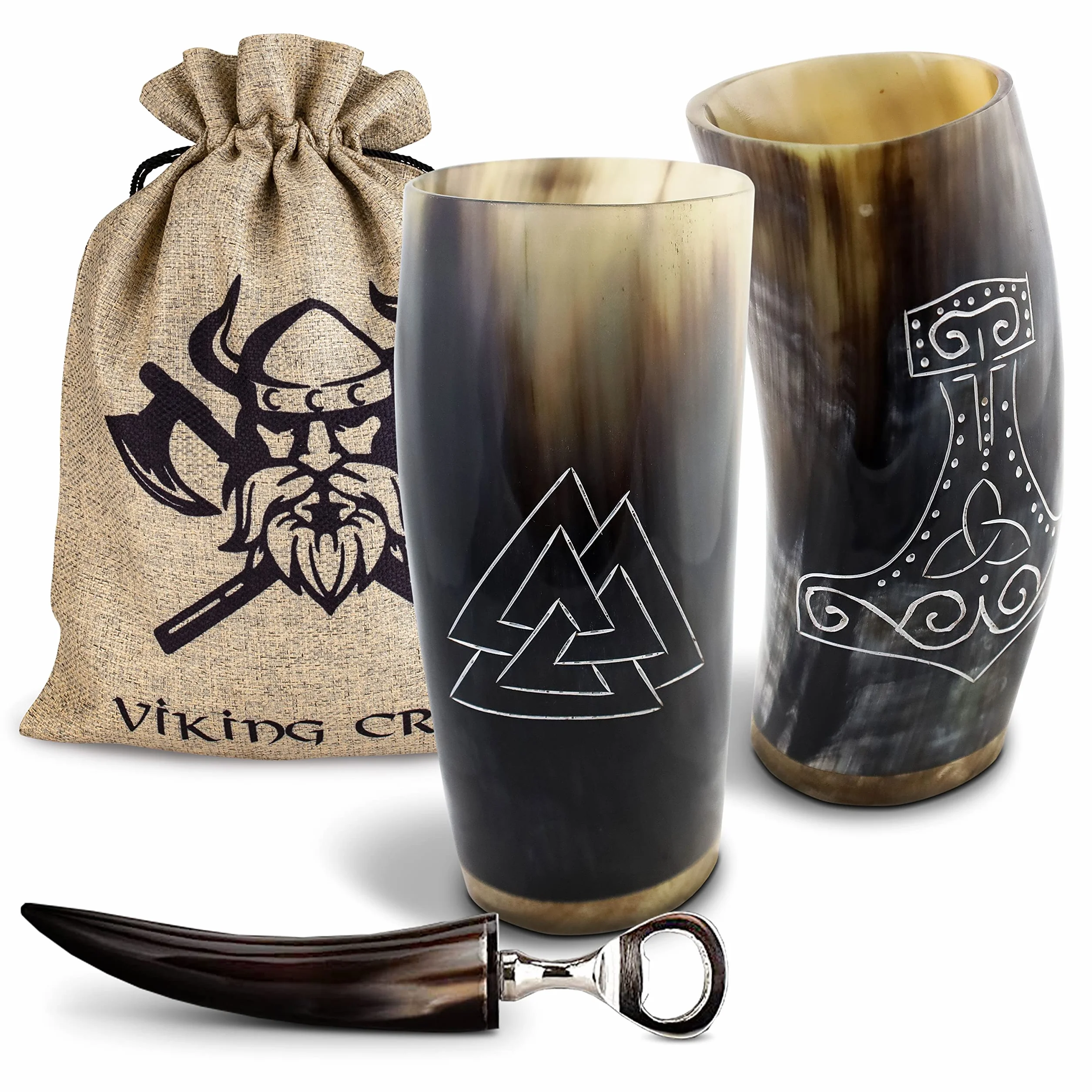 VIKING CRAFT Zestaw kubków wikingów z rogiem do picia 350 ml z otwieraczem
