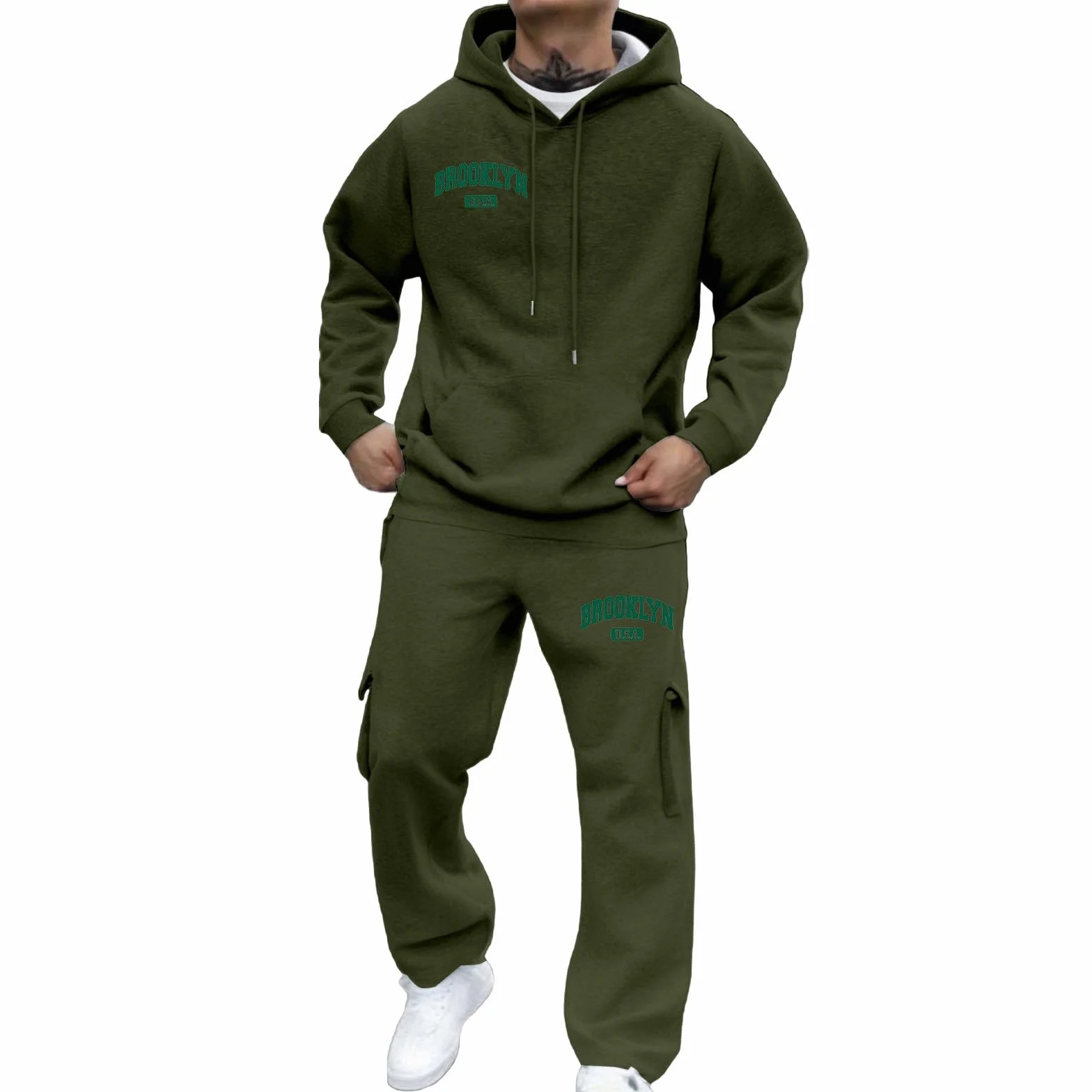 Generisch Męski dres do joggingu, bluza z kapturem, spodnie do biegania, jednokolorowy, dres treningowy, strój rekreacyjny, przewiewna bawełna, ciepła bawełna Y2K, kieszenie, kaptur, zestaw dresowy