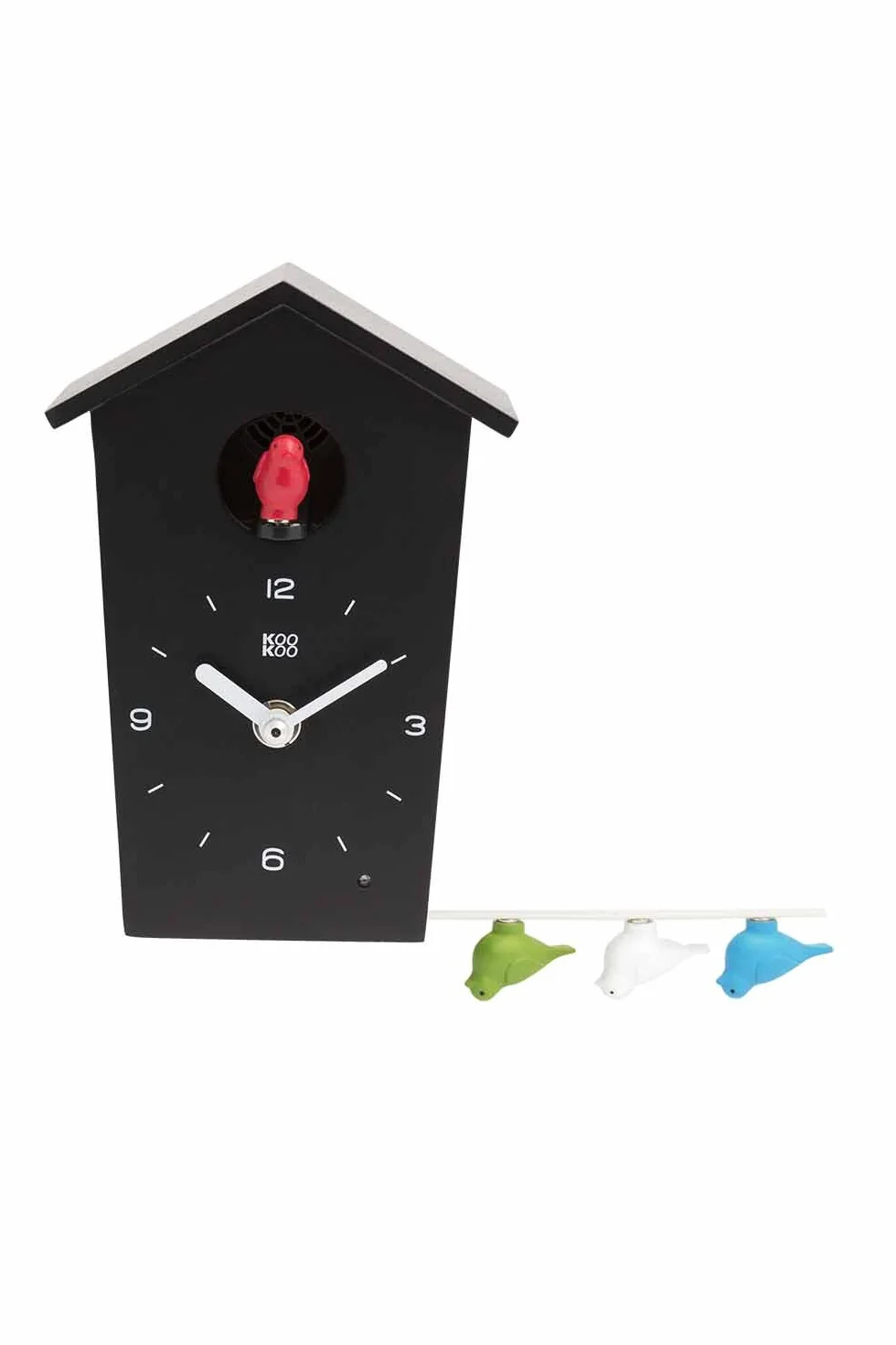 KOOKOO Birdhouse Mini czarny zegar z kukułką 12 głosów ptaków