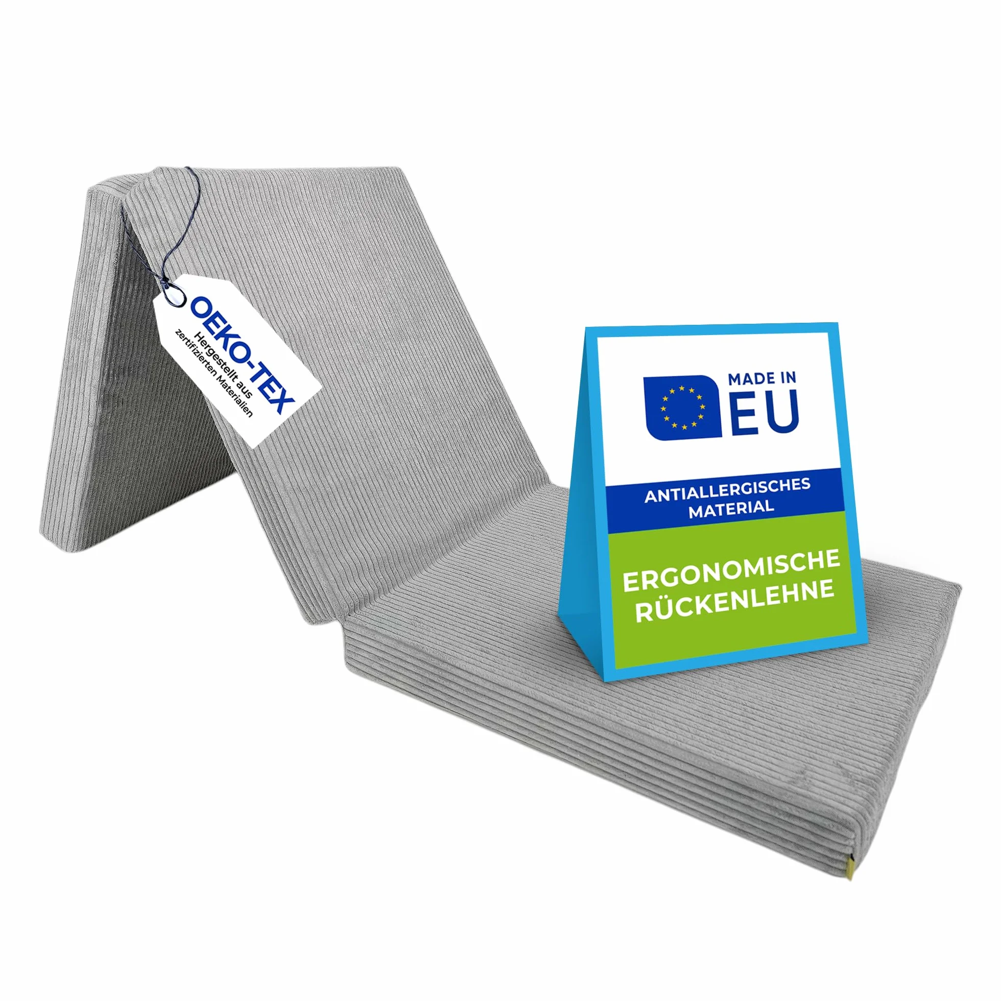 Składany materac 195x120x15 cm z uchwytami i zdejmowanym pokrowcem | Materac gościnny i turystyczny | Oeko-TEX | Składana mata do spania dla dzieci, gości, do podróży | Jasnoszary
