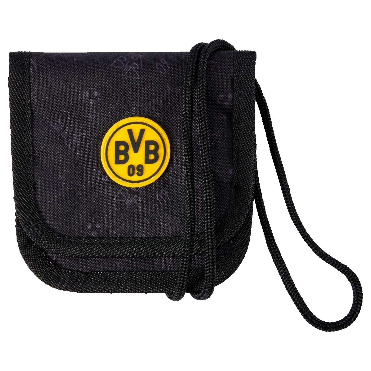 Borussia Dortmund BVB portfel na ramię dla dzieci - z emblematem BVB i subtelnym nadrukiem, 2 kieszenie na zamek błyskawiczny, Oeko Tex made in green, czarny, 15 cm, Klasyczny