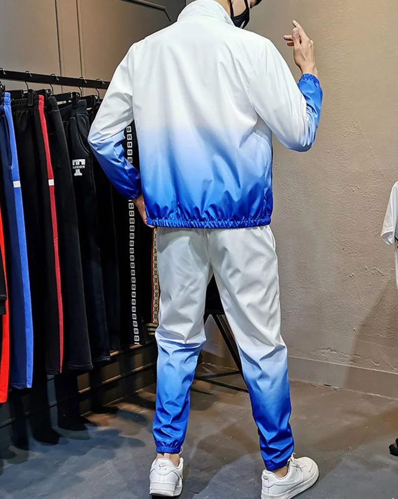 DaiHan Męski rozmiar plus, dwie sztuki, dres treningowy, dres fitness, luźny zestaw z długim rękawem, zamek błyskawiczny i spodnie do biegania, odzież sportowa.