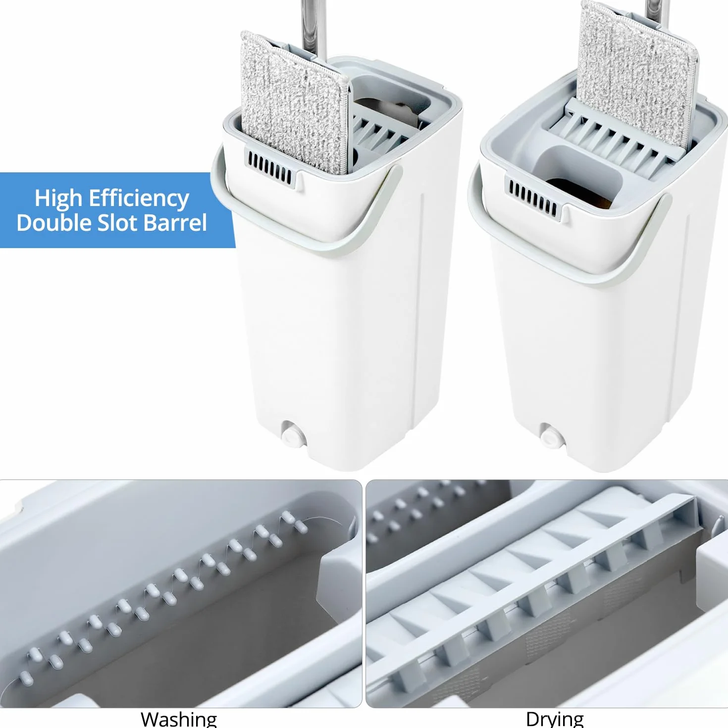 QWORK® Zestaw mopa i wiadra, wielofunkcyjny system czyszczący dwukomorowy, z 10 podkładkami z mikrofibry i uchwytem o długości 120 cm