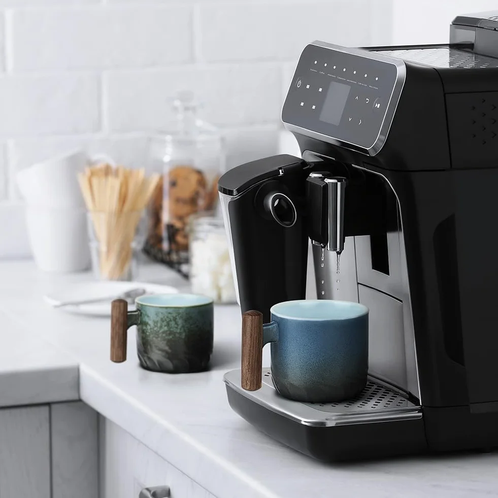 Vicloon Kubek do espresso 70 ml ceramiczny z drewnianą uchwytem retro ręcznie szkliwiony
