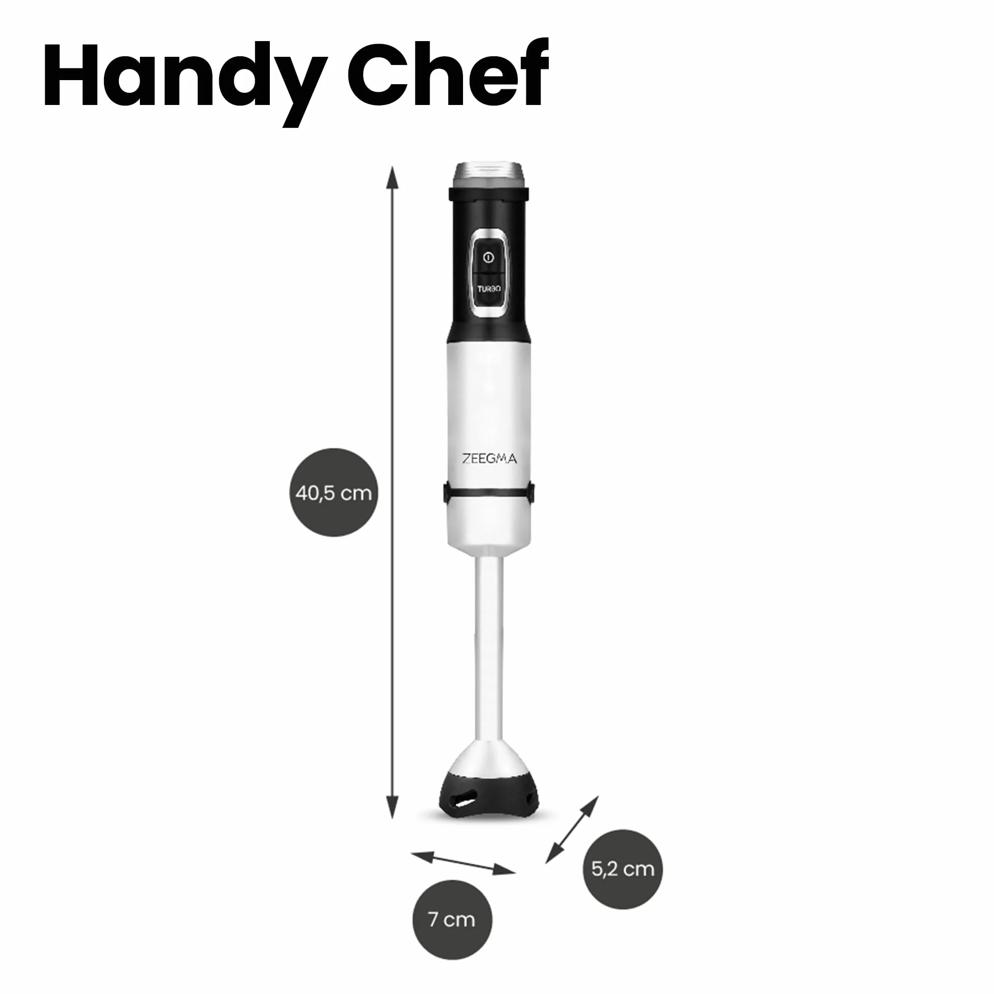 ZEEGMA Handy Chef blender ręczny 5w1 wielofunkcyjny o mocy 1500W, zestaw końcówek: blendująca, miksująca, ubijająca, hak do mieszania, malakser 0,6 l, pojemnik 0,8l, tryb turbo, regulacja prędkości