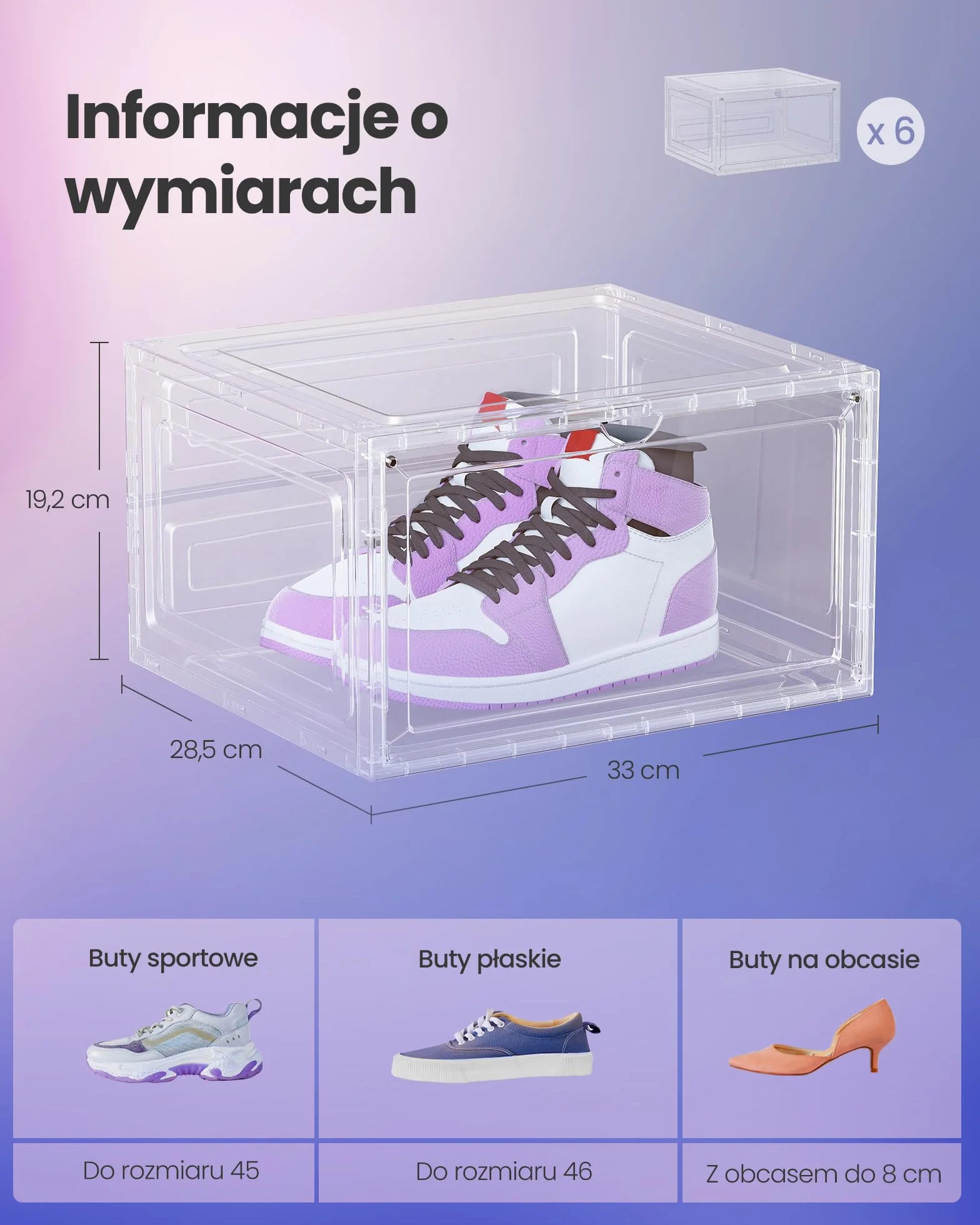 SONGMICS Pudełka na buty Zestaw 6 sztuk, z tworzywa sztucznego, z drzwiami, 33 x 28,5 x 19,2 cm, białe przezroczyste LSP506W01
