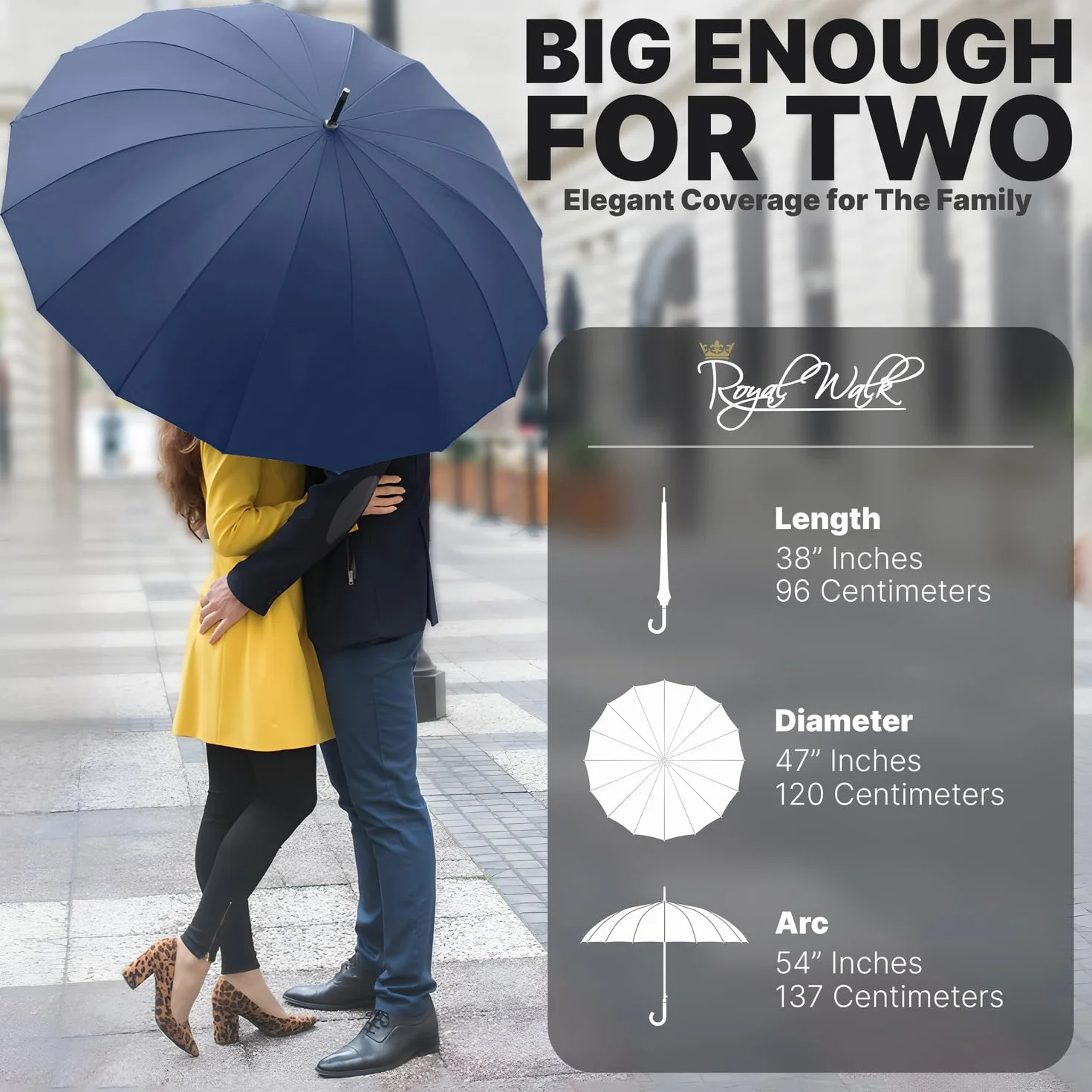 Royal Walk Wiatroszczelny parasol czarny duży 137 cm automatyczne otwieranie dla 2 osób odporny na burzę dla mężczyzn kobiet klasyczny drewniany uchwyt lekki wodoodporny trwały mocne 16 żeber podróż