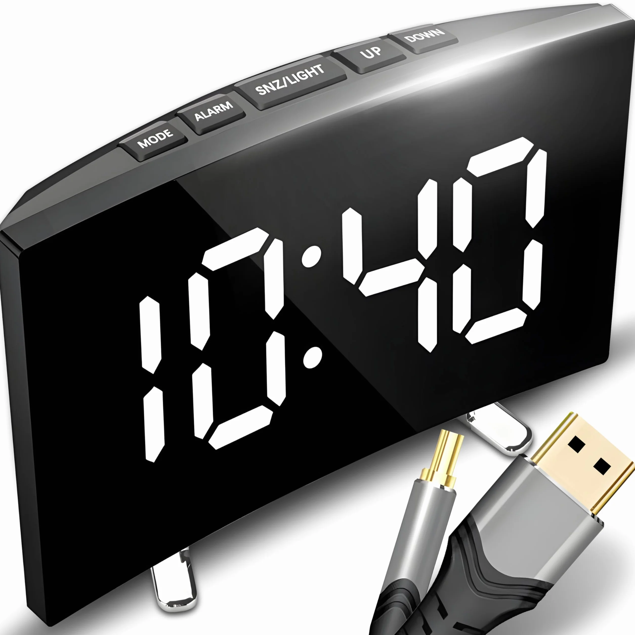 Retoo Budzik Cyfrowy LED, Zegar Stołowy, Przenośny Alarm z 2 Alarmami, Kalendarz, Wyświetlacz