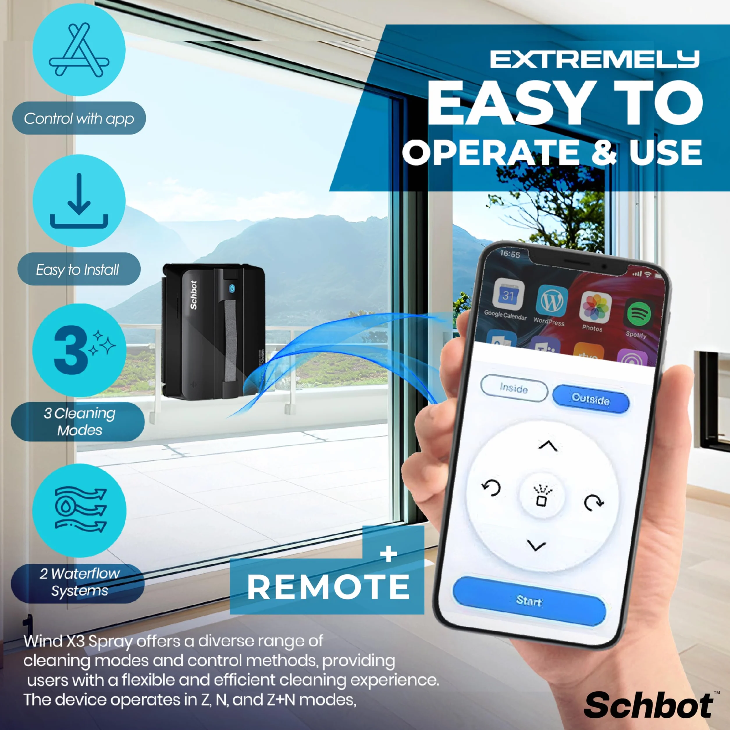 Robot Window Cleaner Wind X3 Schwarz