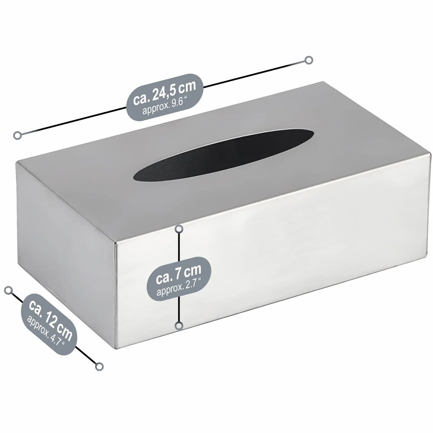 COM-FOUR® Pudełko na chusteczki kosmetyczne ze stali nierdzewnej do montażu na ścianie srebrne