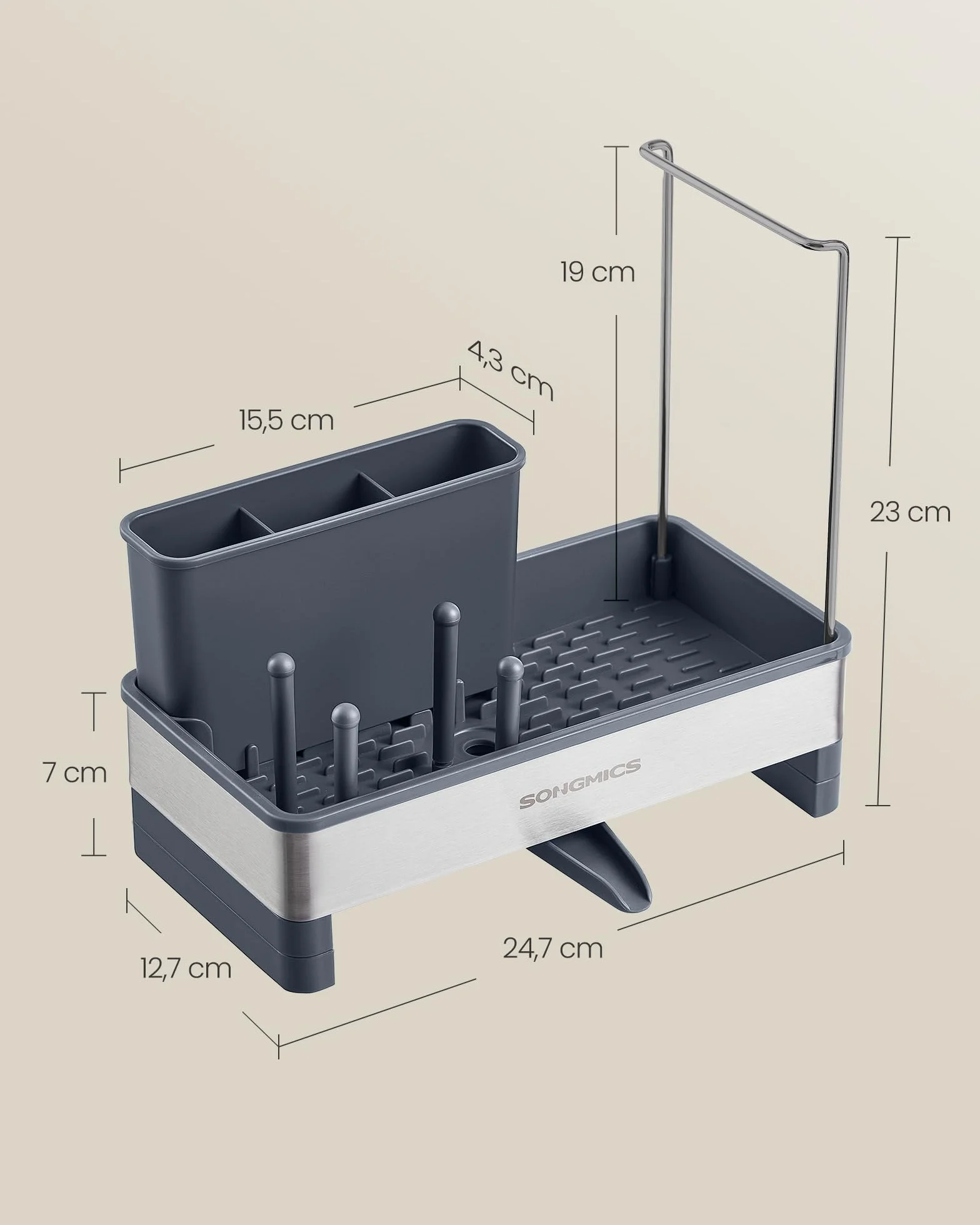 SONGMICS Organizer kuchenny ze stali nierdzewnej, obrotowy odpływ, KCS555GN01