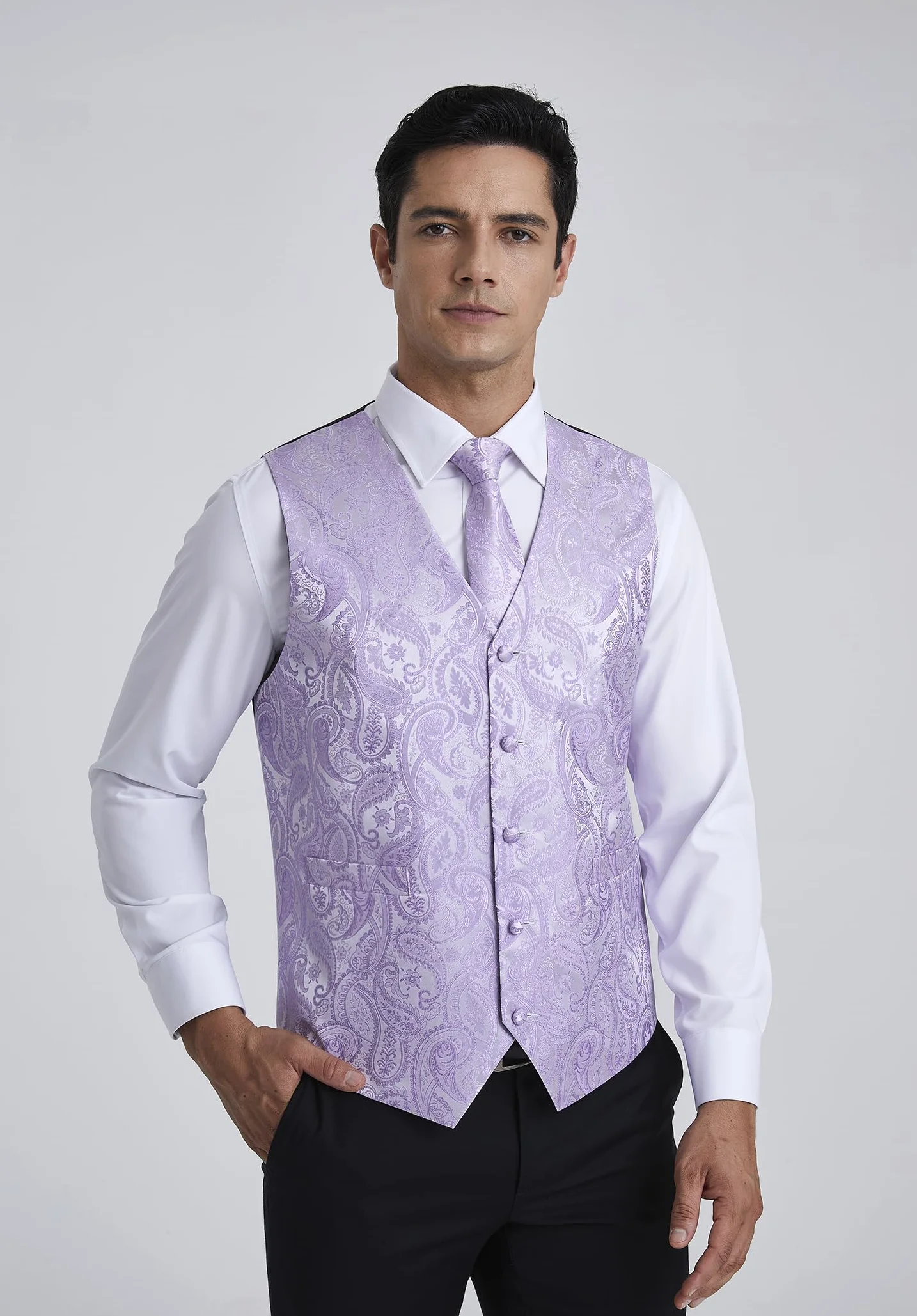 Enlision Męska kamizelka, paisley, krawat, poszetka, zestaw na wesele, imprezę, do biznesu, XS-6XL
