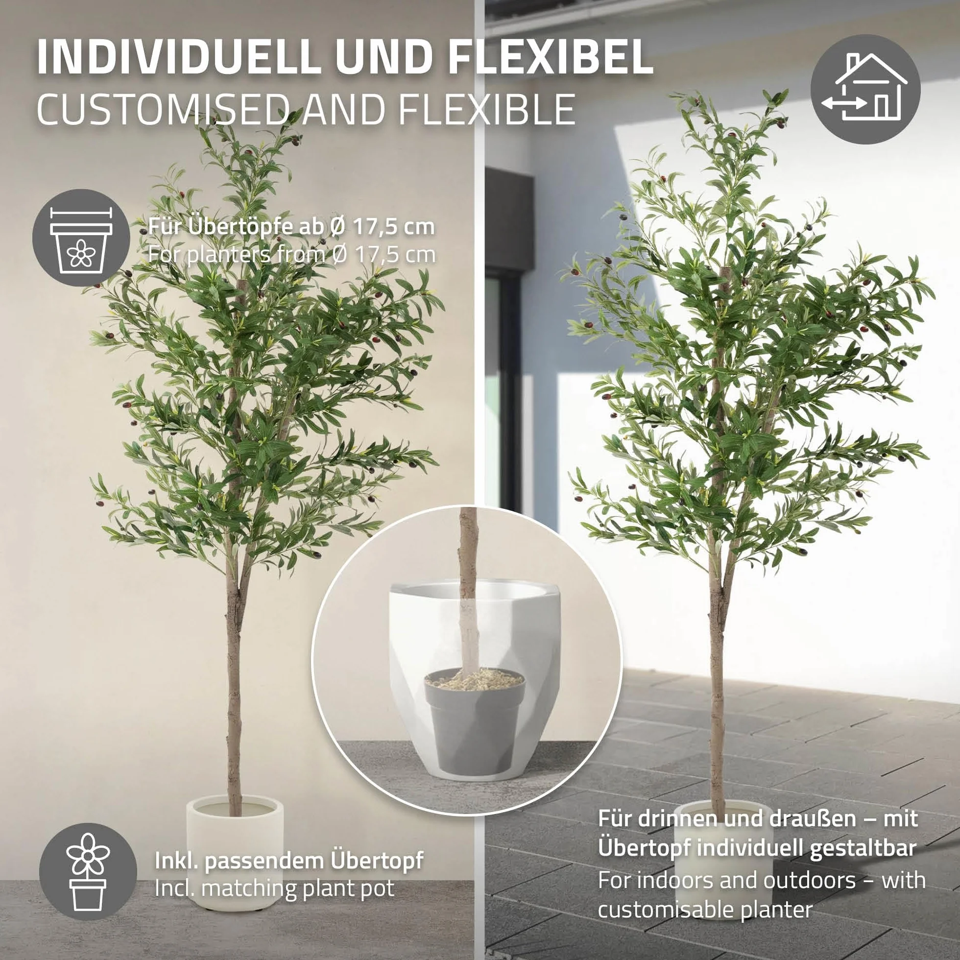 ML-Design Sztuczne Drzewo Oliwne 210 cm Duza Roslina Sztuczna z Naturalnym Pniem Drewna i Owocami Plastikowa Roslina w Doniczce do Uzytku Wewnetrznego i Zewnetrznego Realistyczne Drzewo Salonu i Biura