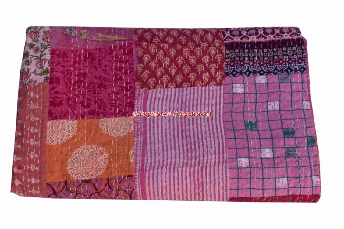 Sophia-Art Koc narzuta na łóżko bawełna sari patchwork 230 x 275 cm