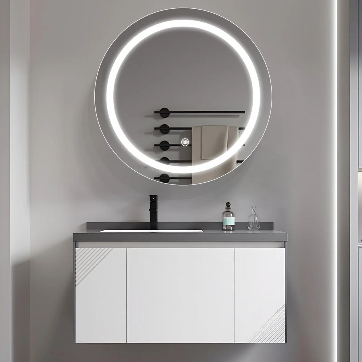 SensaHome Szafka z lustrem z oświetleniem LED - Szafka łazienkowa - 3 kolory LED - 60x60cm