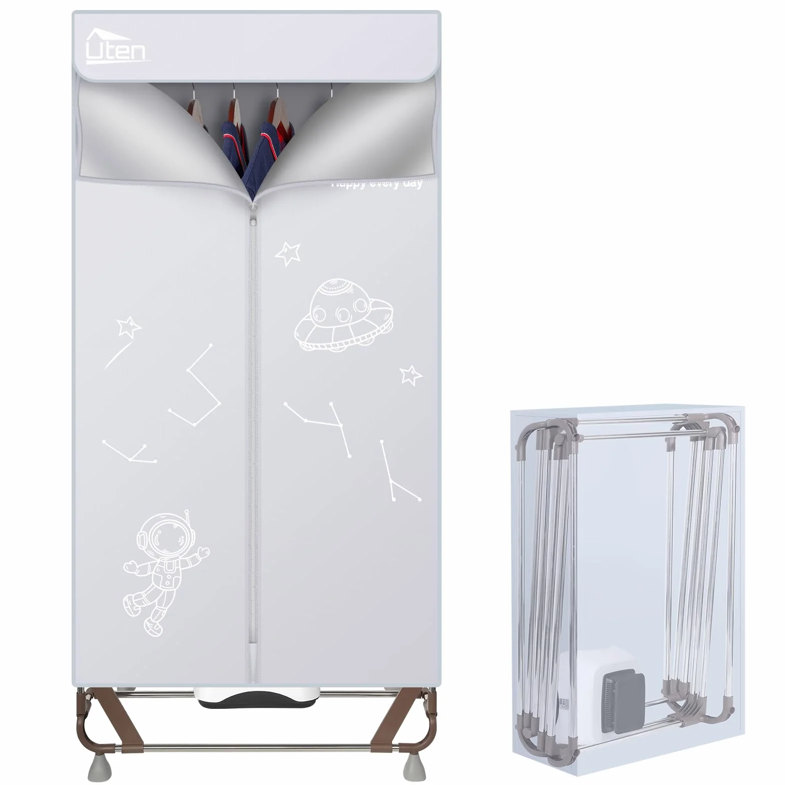 Uten Elektryczna suszarka na ubrania 170 cm 1500 W przenośna szara