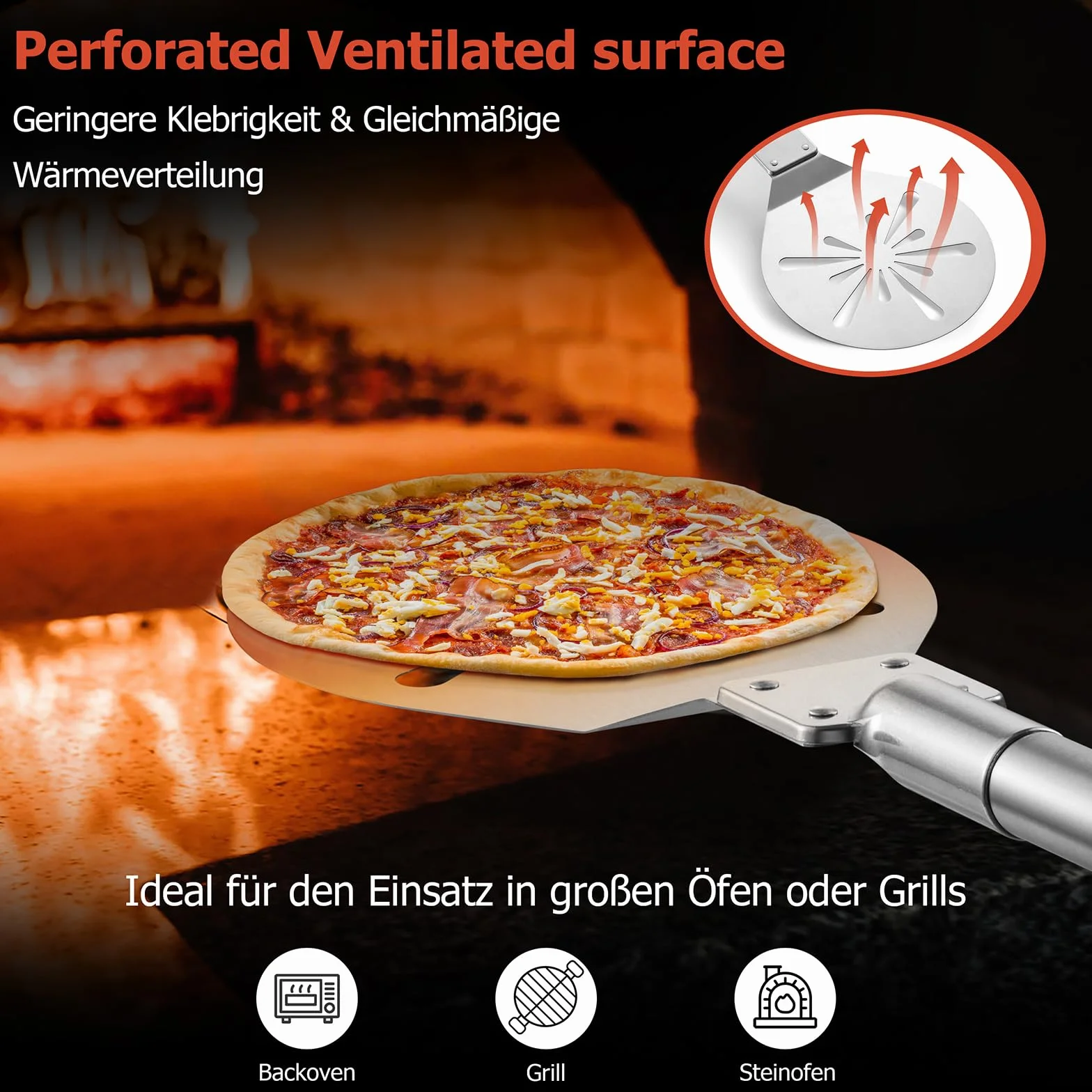 Homikit Perforowana Łopatka do Pizzy ze Stali Nierdzewnej 17,8 x 20,5 x 107 cm