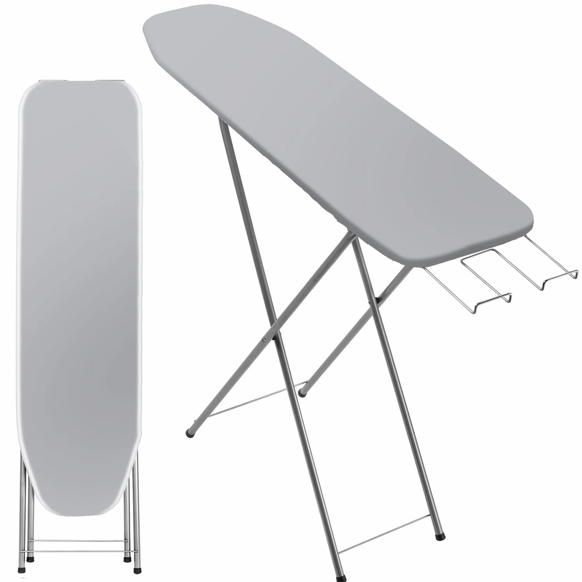 KADAX Deska do prasowania 104 x 30 cm do stacji parowej z wysuwaną podstawką na żelazko i piankową podkładką, oszczędza miejsce po złożeniu, stabilna konstrukcja, szara