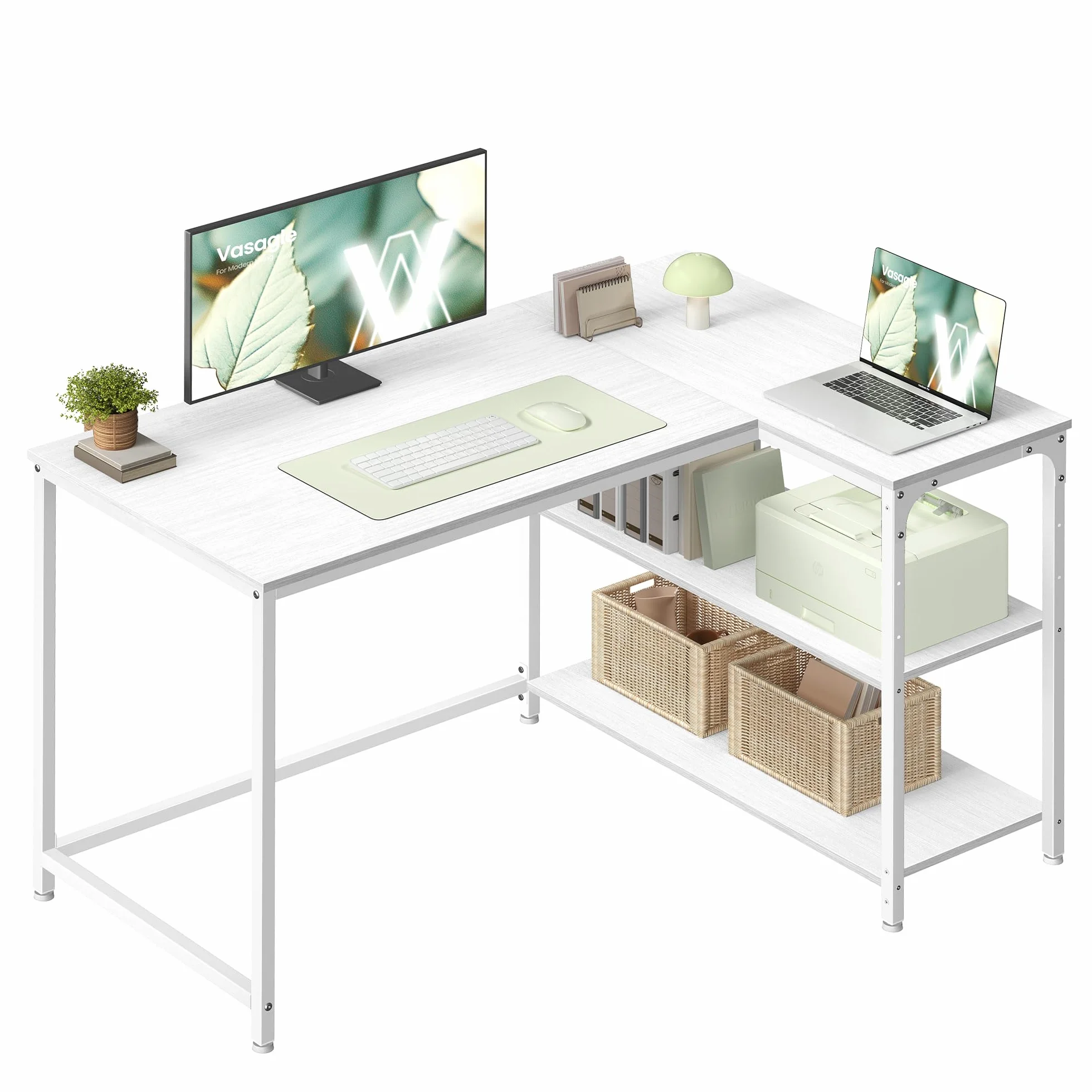 VASAGLE Biurko narożne w kształcie litery L 110 x 80 cm klon biały LWD135WF01