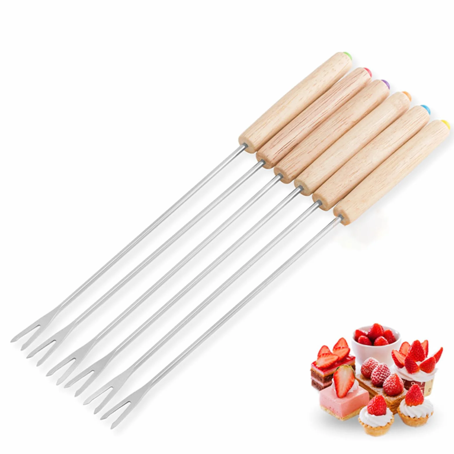 Widelce do fondue ze stali nierdzewnej 24 cm drewno dębowe
