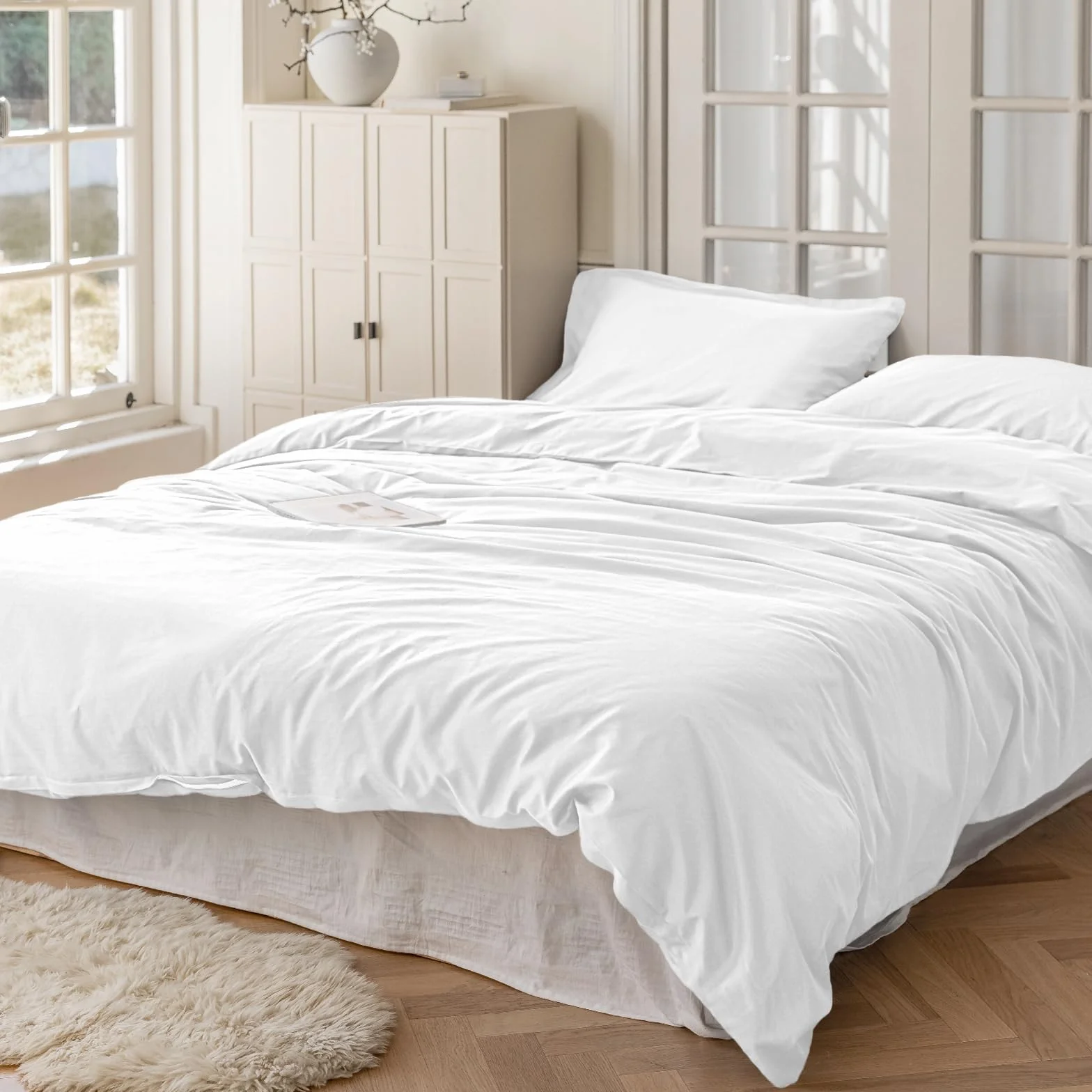 Cotopuro Poszwa na kołdrę 100% bawełna 240x220 2 poszewki 50x80 OEKO-TEX Premium 150 g/m² biały