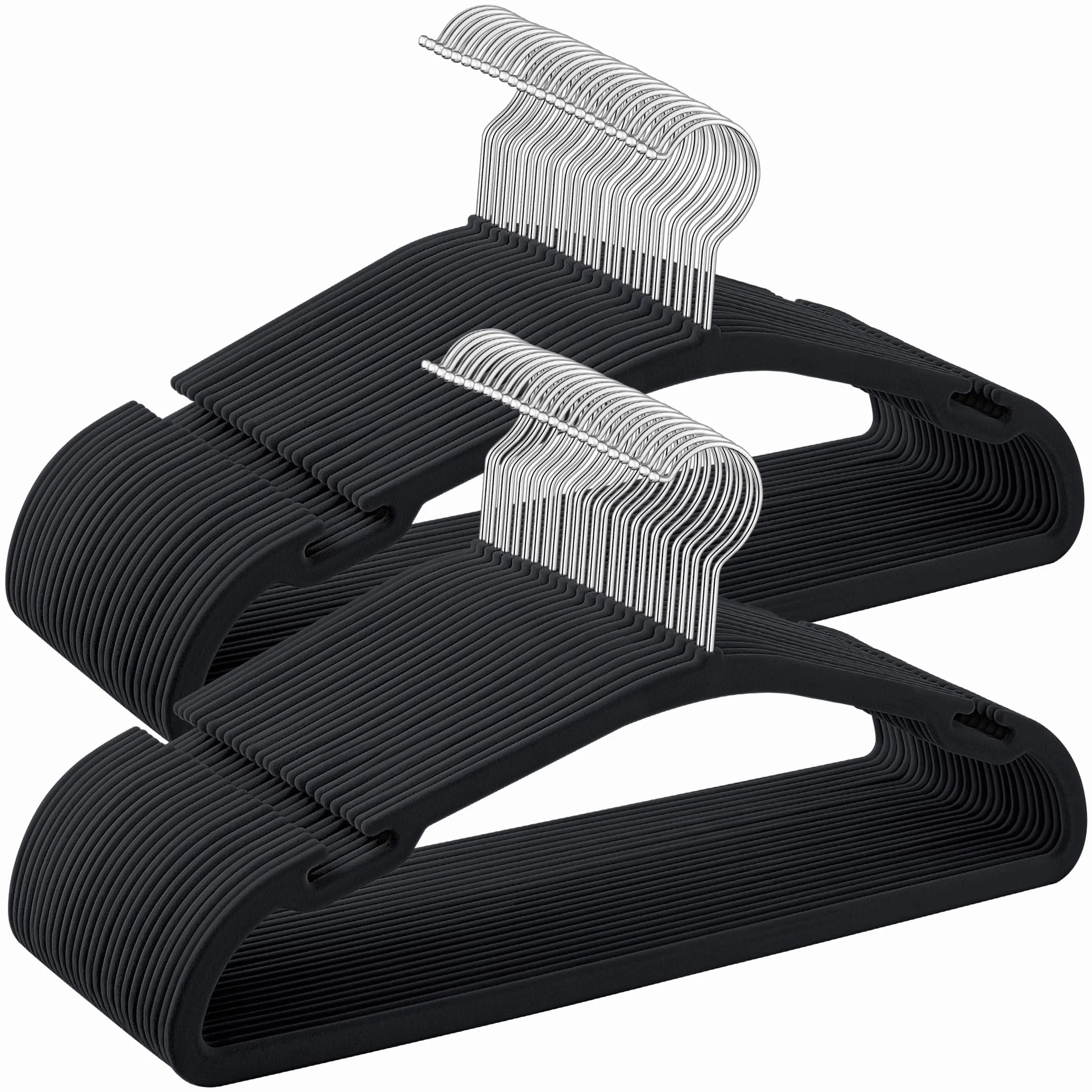 SONGMICS Aksamitne wieszaki na ubrania, zestaw 50 sztuk, 43 x 21 cm, aksamitne wieszaki, antypoślizgowe, szerokie wycięcia na ramionach, obrotowy haczyk 360°, do szafy, atrament czarny CRF039B03