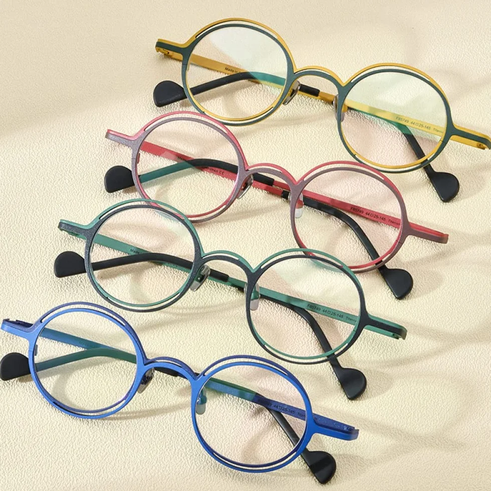 Super lekkie czyste dwukolorowe okulary ze stopu tytanu męskie Retro okrągłe oprawki do okularów damskie