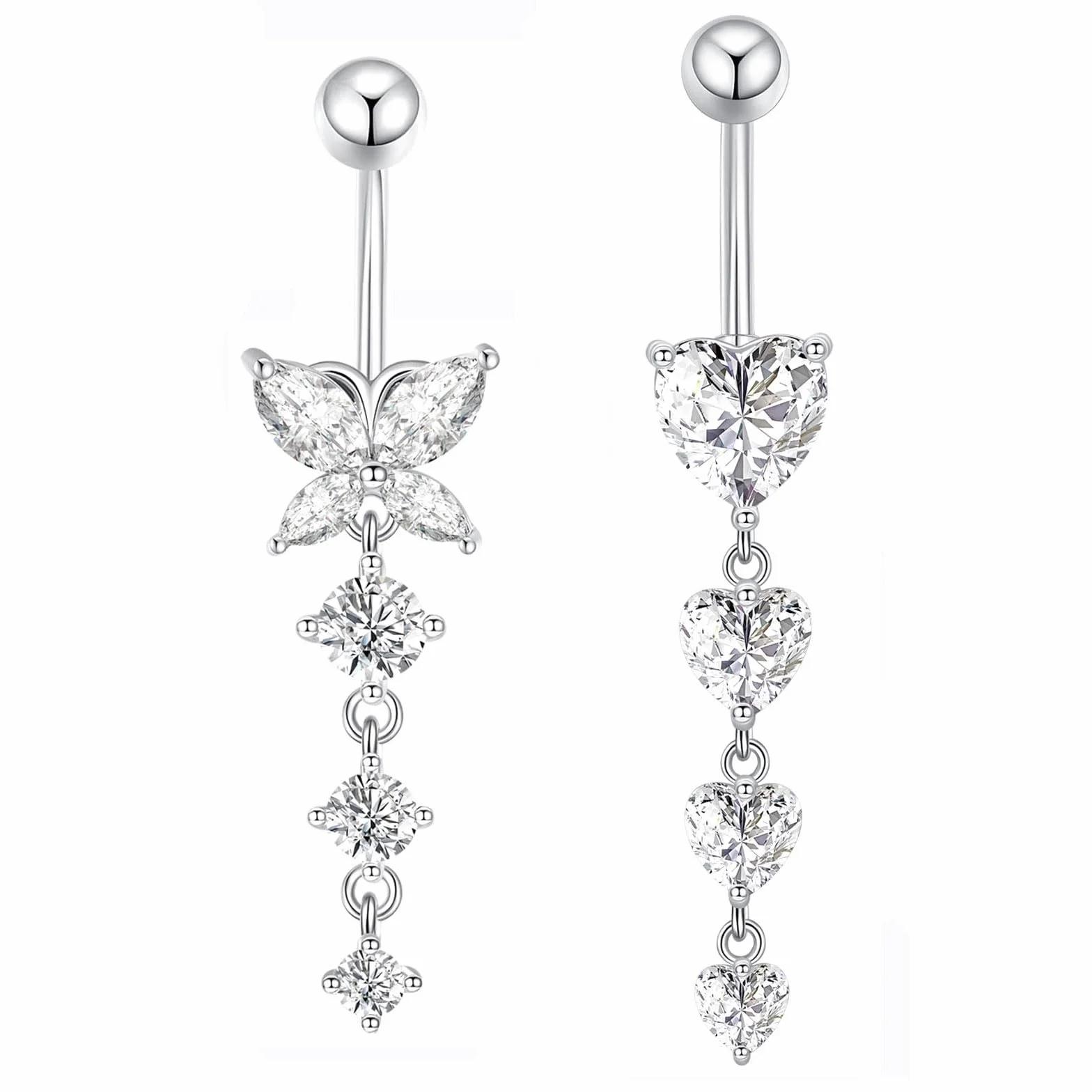 2-3-częściowy kolczyk do pępka 10 mm serce wisiorek piercing do brzucha 14G stal chirurgiczna piercing do pępka biżuteria srebrny złoty