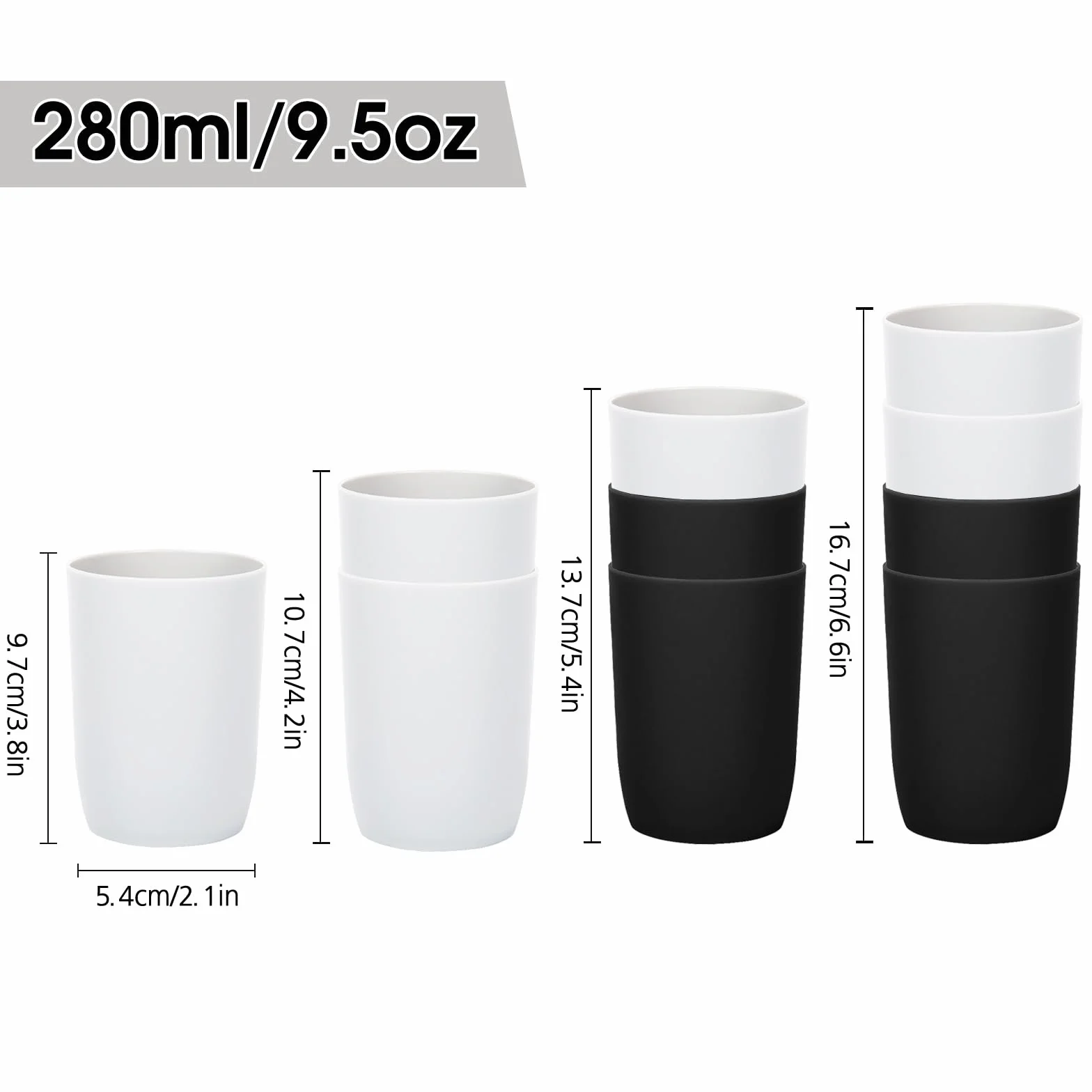 Topsky 4 kubki do mycia zębów 280 ml czarne białe