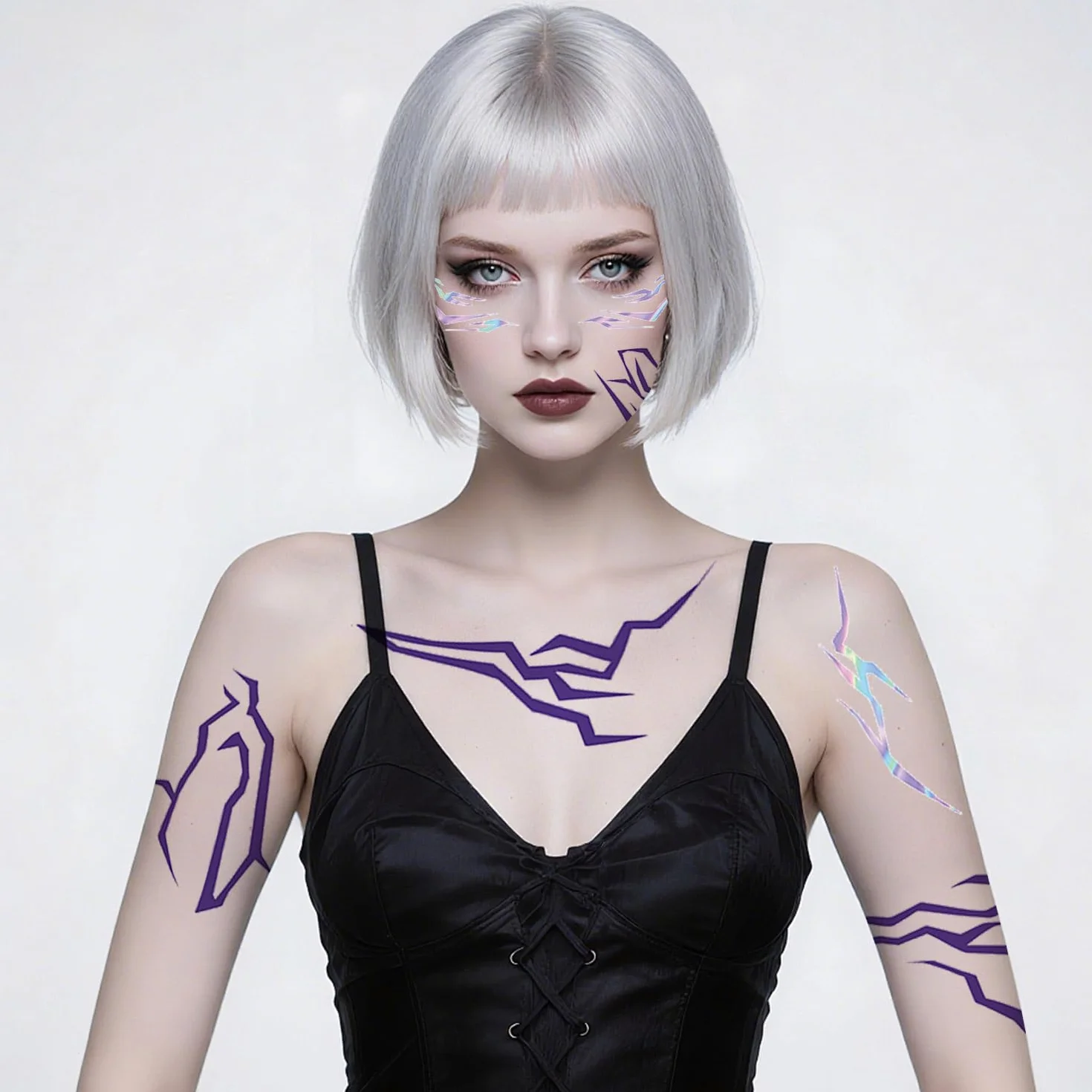 4 arkusze k-pop tymczasowe tatuaże myśliwskie, kostium demonów, na cosplay, karnawał, Halloween, imprezę sceniczną