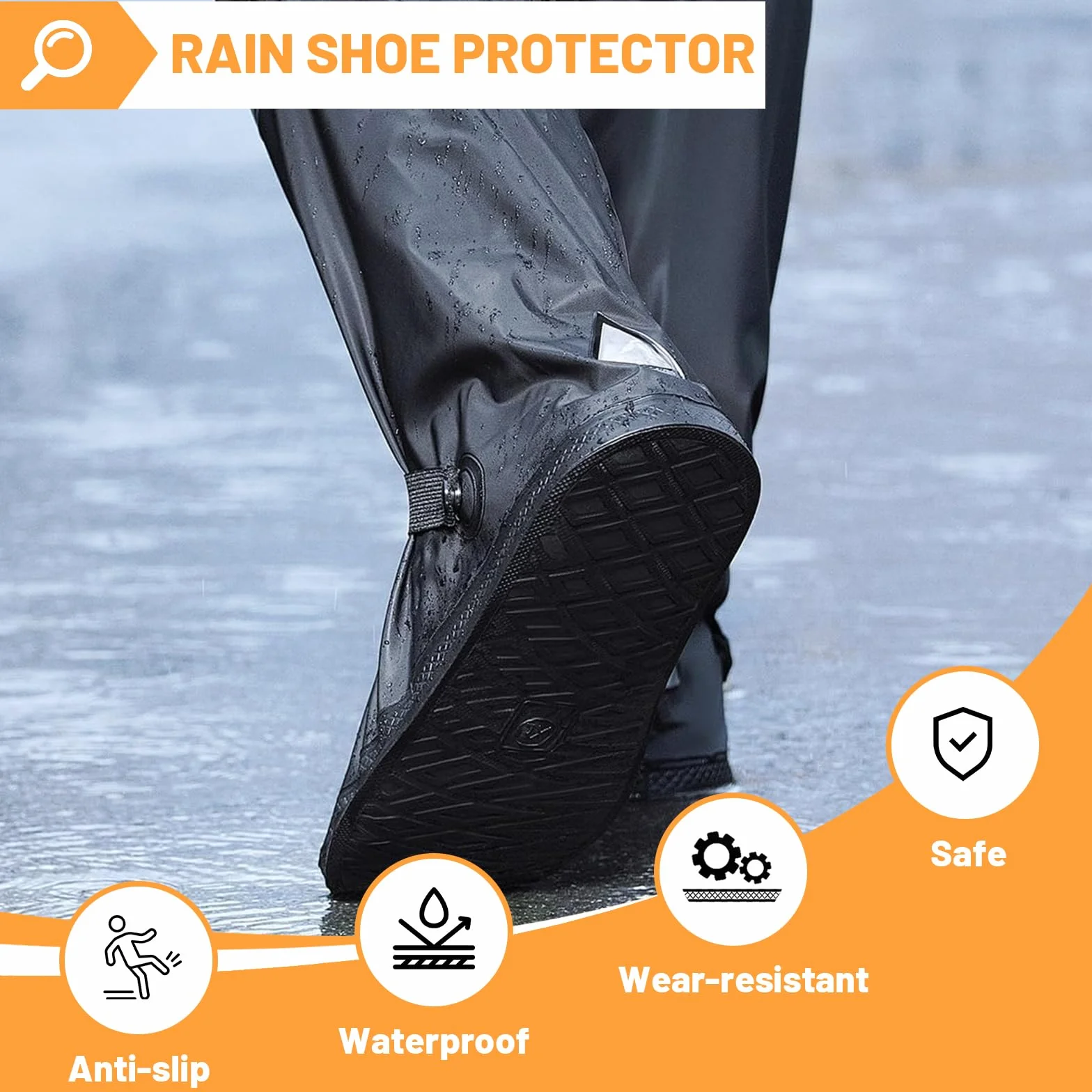 Osłona przeciwdeszczowa na buty w rozmiarze XL, PCW, wysoka ochrona przed deszczem, kalosze z odblaskiem, wodoszczelna, czarna osłona na buty, outdoorowa, antypoślizgowa nakładka na buty dla mężczyzn