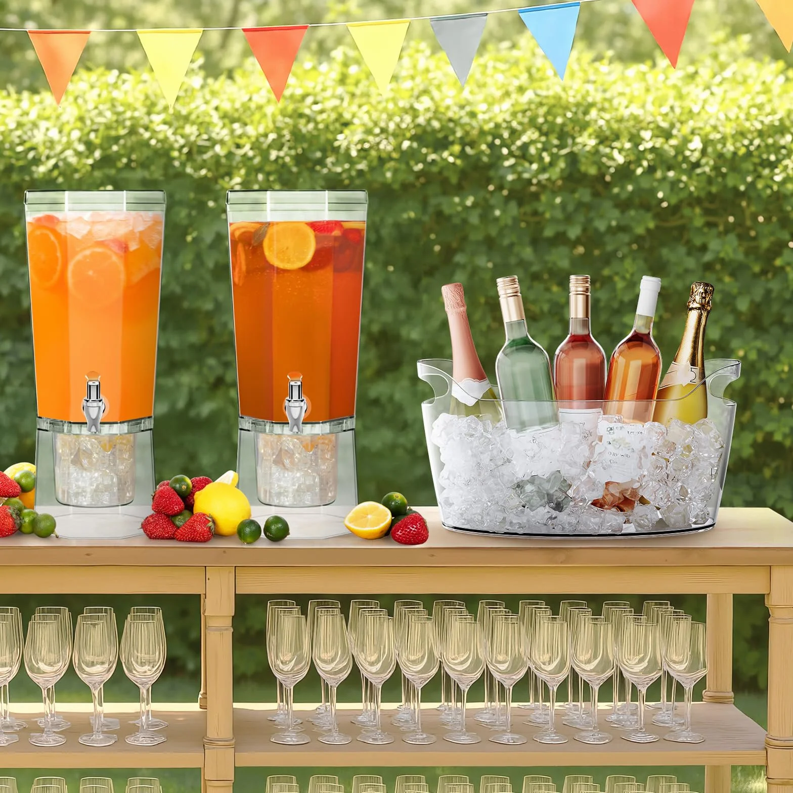 Lifewit 6,5L wiadro na lód na imprezy 2 SZT., przenośne wiadro na szampana do baru koktajlowego, przezroczysty plastikowy chłodnik na napoje/wino/piwo/sok, wiadro na lody z łyżeczką 38 x 18 x 20 cm
