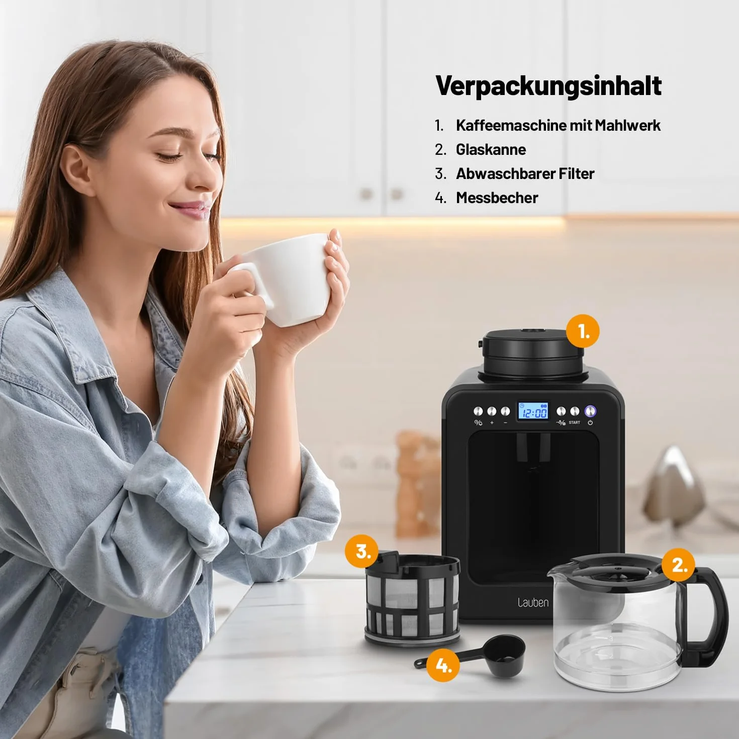 Lauben Grind&Drip Coffee Maker 600BB mały ekspres do kawy z wbudowanym młynkiem 0,56 l