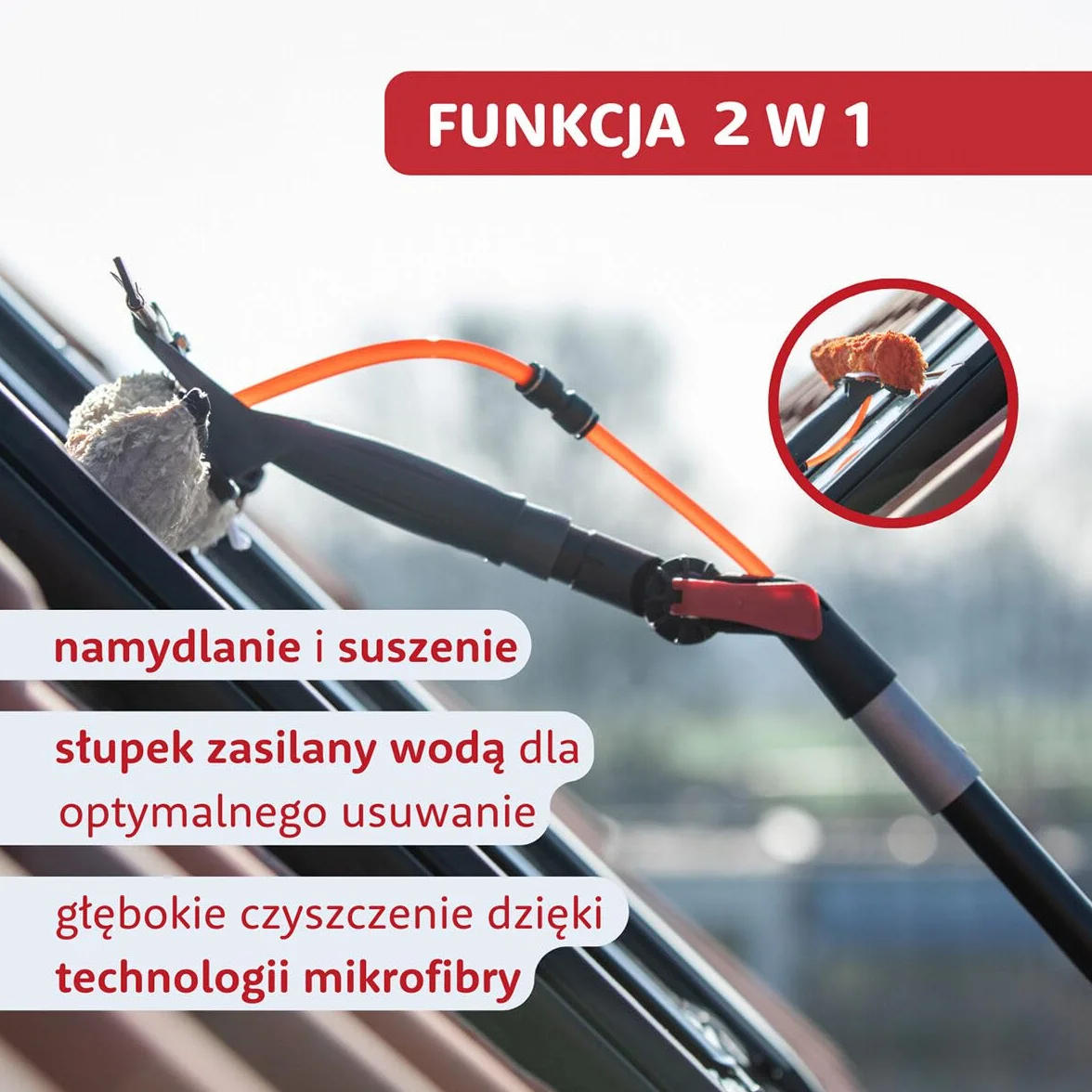 Aquascopic Aluminiowy drążek teleskopowy 7,2 m All-in-One ze szczotką do paneli słonecznych, 5-powierzchniową szczotką, szczotką do szorowania i myjką Combi – profesjonalny czyściciel