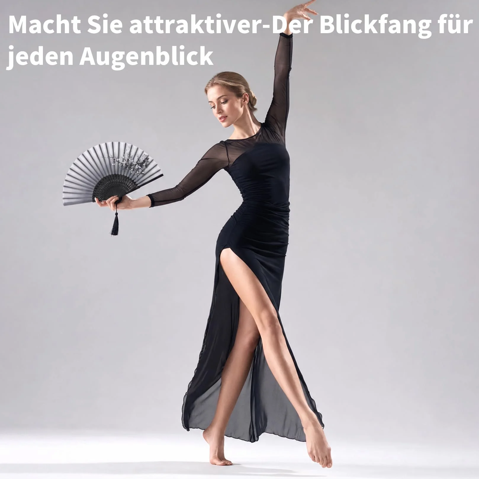 Starlet24 2 x bambusowe wachlarze z wzorem kwiatowym, czarne wachlarze drewniane, wachlarze ręczne, wachlarze