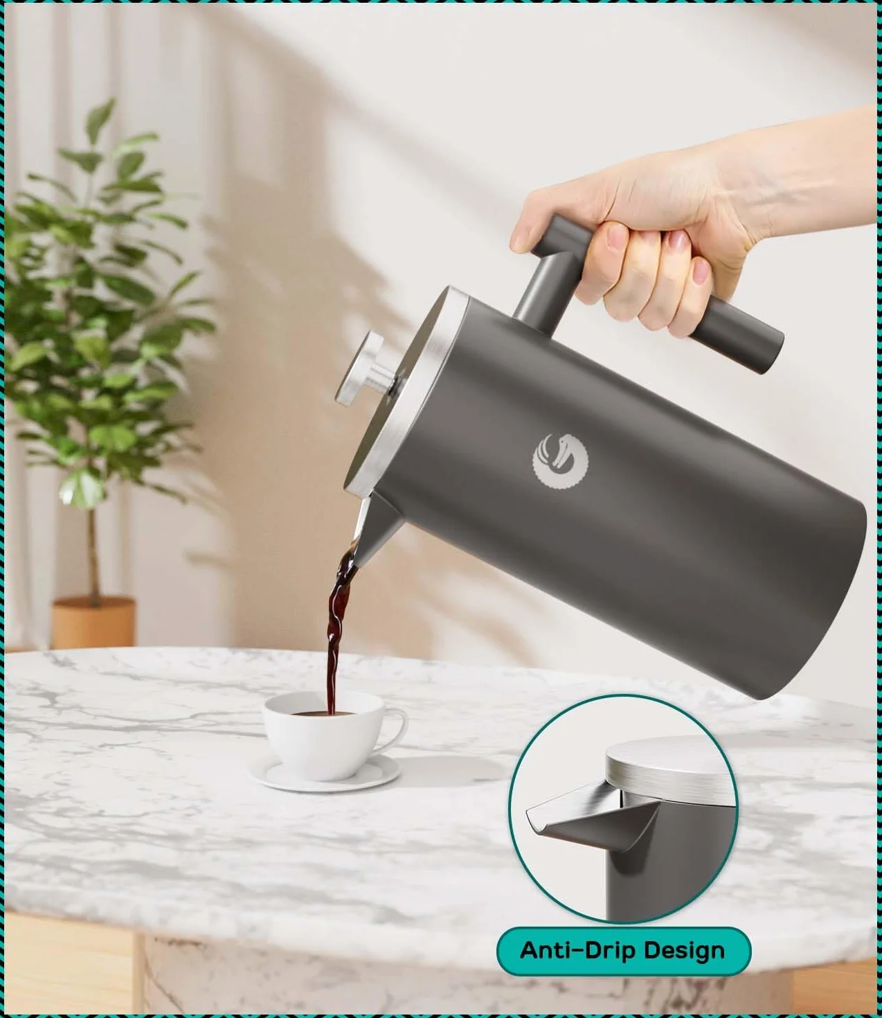 Coffee Gator Cafetiere French Press plus mini pojemnik na słoiki, izolowana prasa do kawy z podwójnymi ściankami z filtrem ze stali nierdzewnej, zaparzacz do herbaty na gorąco i zimno, 1 litr (4-8