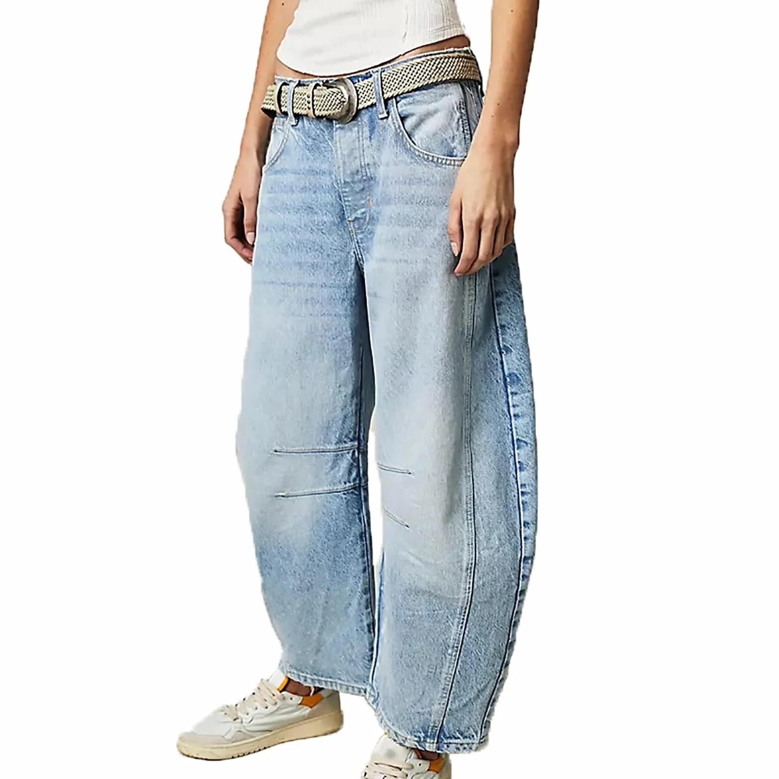 Damskie Workowate Dżinsy z Szeroką Nogawką Barrel Podkowa Boyfriend Przycięte Surowe Spodnie Dżinsowe Modne Dżinsy Vintage Hip Hop Baryłkę Vintage Niebieski Streetwear Dżinsy Wciągane Spodnie