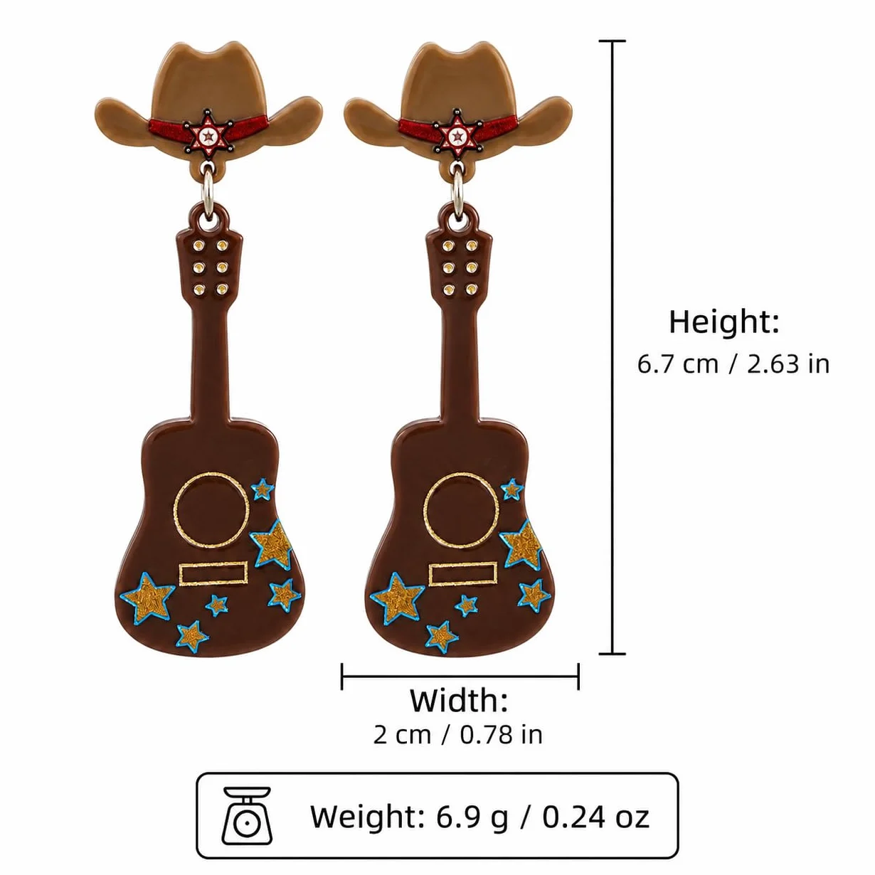 Urocza gitara western brązowy akryl kropla kolczyki kowbojski kapelusz biżuteria charms zabawne prezenty dla miłośników muzyki country