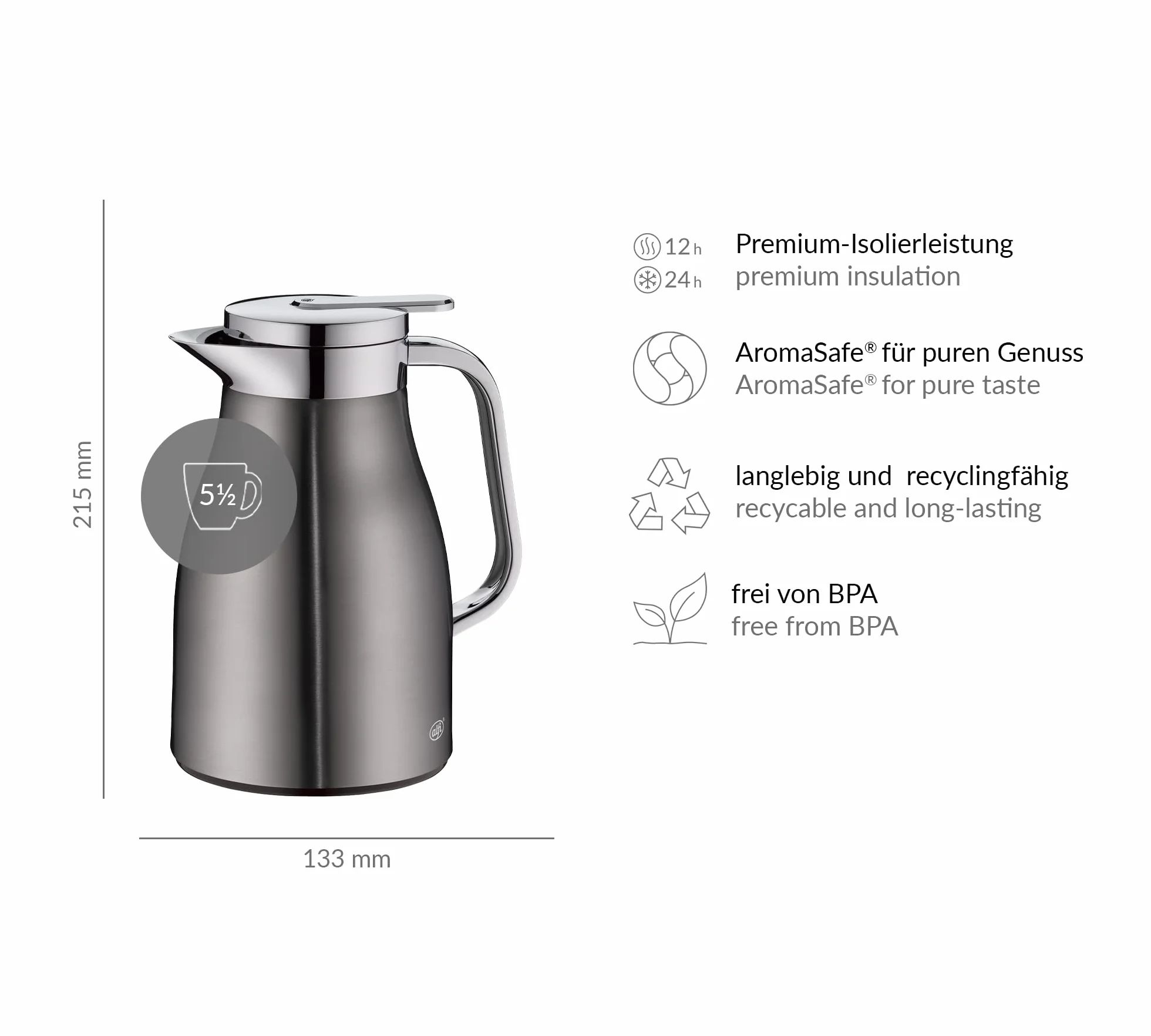 alfi SKYLINE 650 ml dzbanek izolacyjny ze stali nierdzewnej Cool Grey Mat