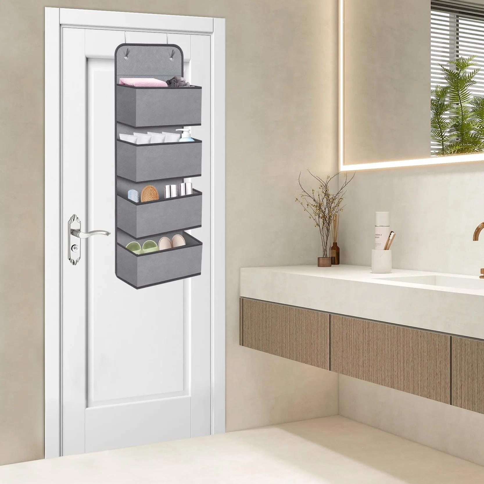 Wiszący Organizer z 4 Kieszeniami na Drzwi 30 x 13 x 68 cm Szary RDH04G