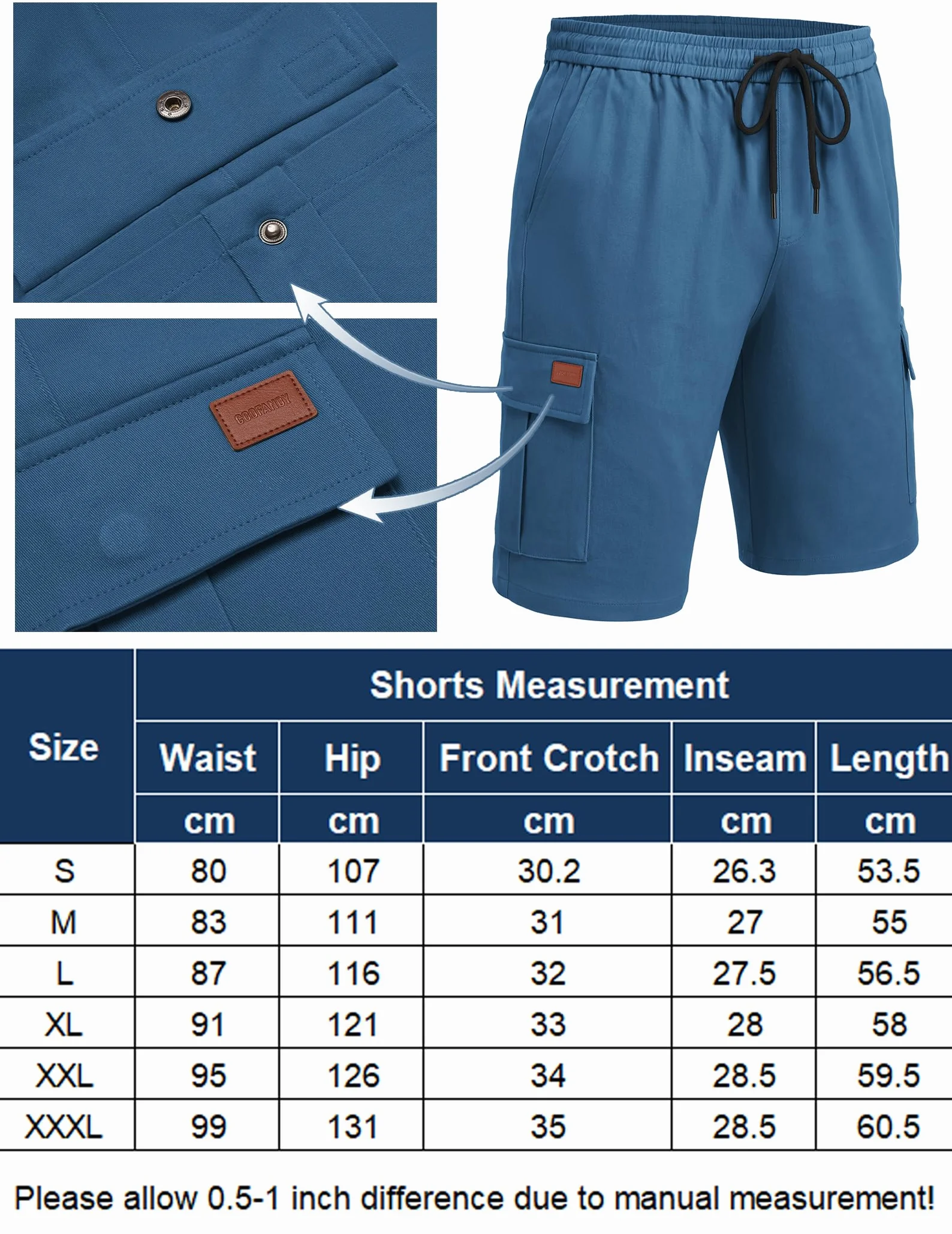 COOFANDY Krótkie spodenki męskie, bawełniane, cargo, spodenki rekreacyjne, krótkie, elastyczna talia, lato, chinosy, z kieszeniami, S-3XL