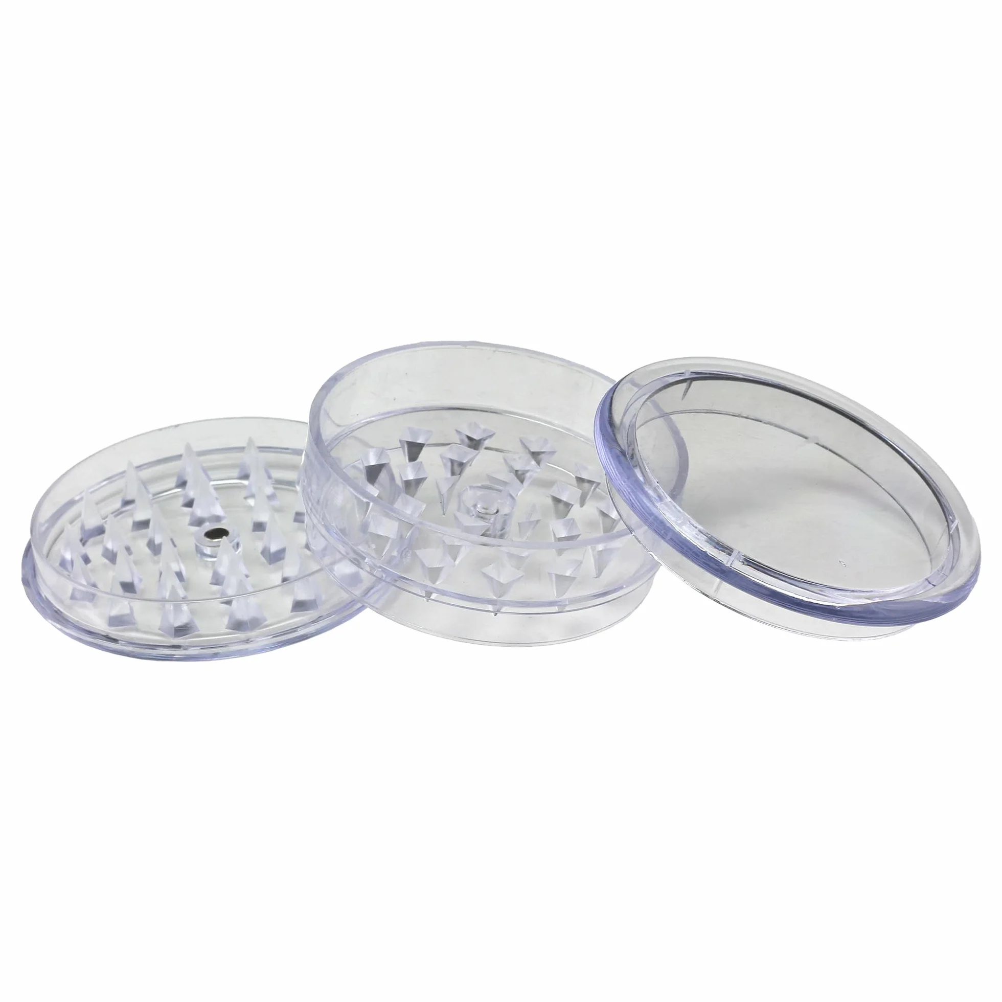 Młynek plastikowy 60 mm trzyczęściowy z przechowywaniem przezroczysty