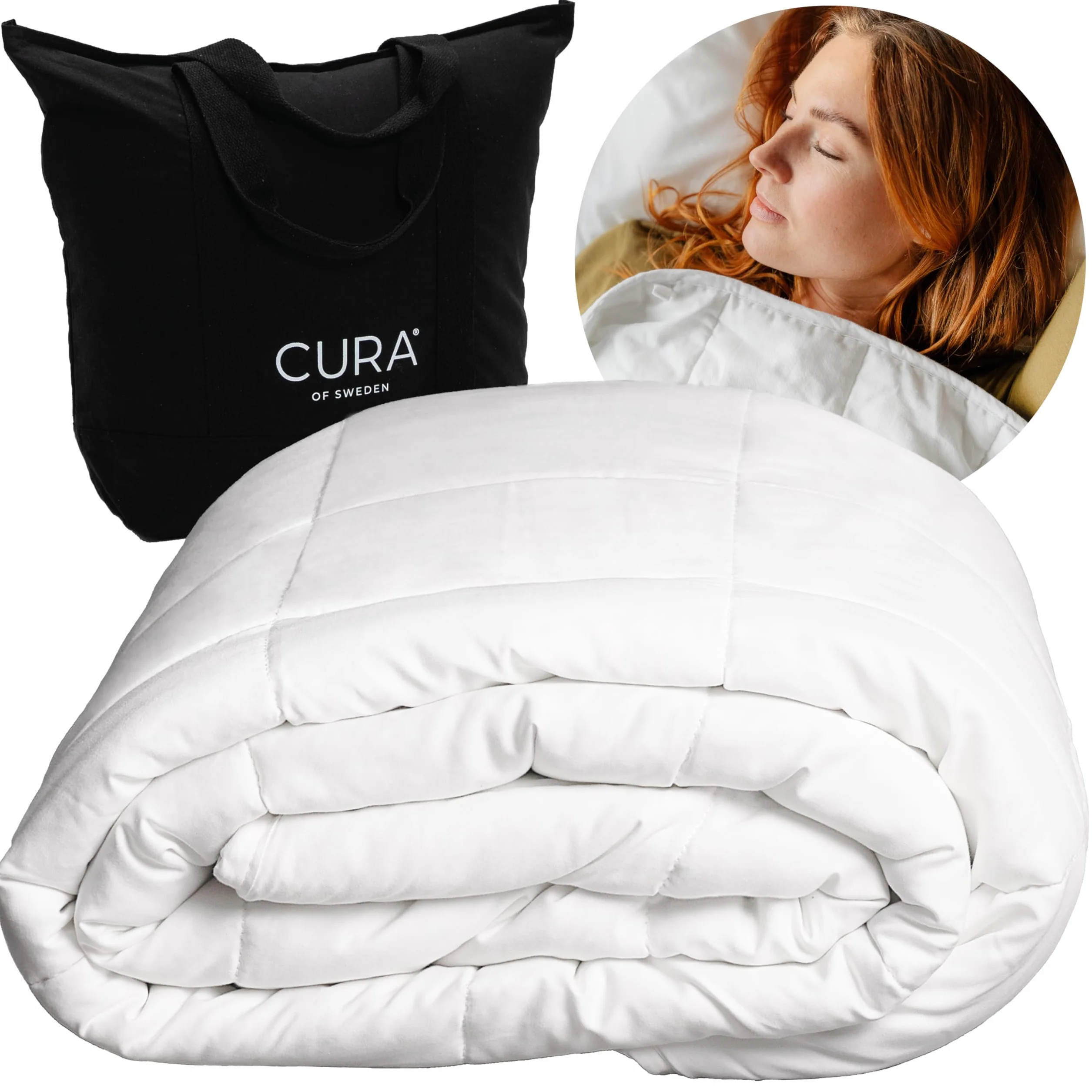 CURA Pearl Classic 150x210 7kg Premium Bawełniany koc obciążeniowy - kołdra obciążeniowa – łagodzi objawy bezsenności, stresu i niepokoju, biały/biała