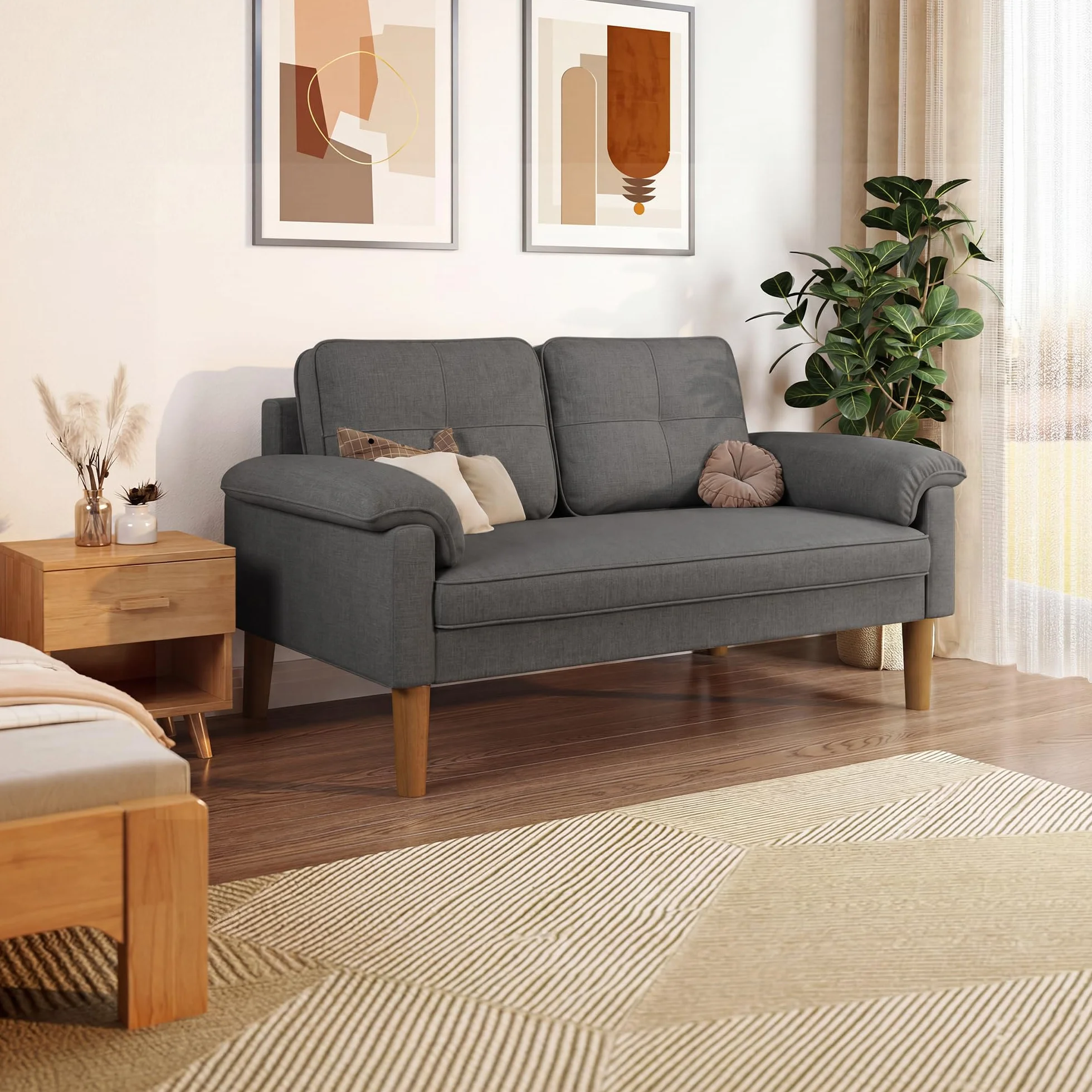 Xbro Sofa 2-osobowa, kanapa z podłokietnikiem i kieszenią boczną, materiał, 144x77x77 cm, ciemnoszara
