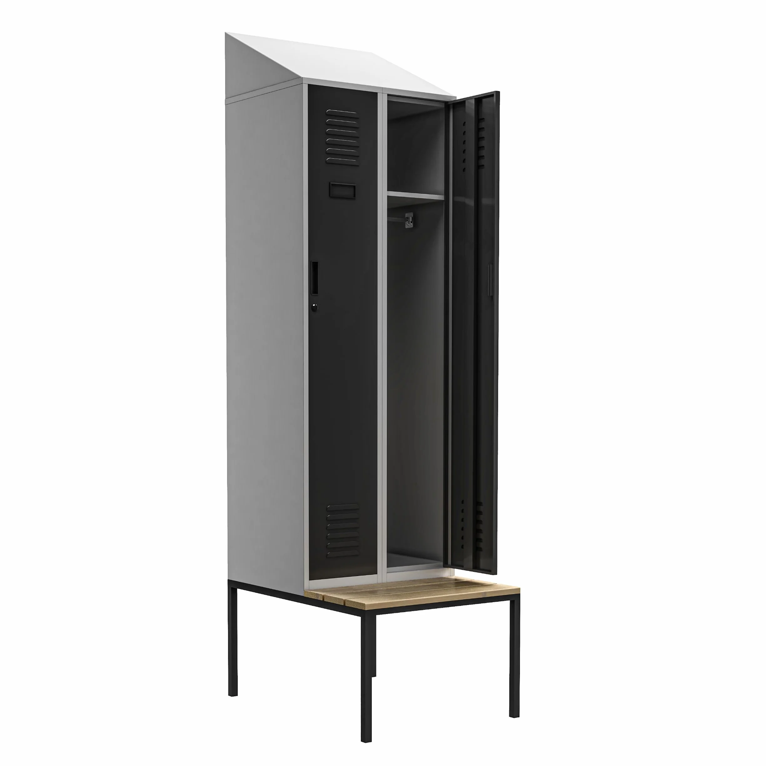 Szafka Metalowa Ubraniowa Socjalna JAN NOWAK KACPER II PRO | Szafa BHP z Ławką i Daszkiem Pracownicza Szafa z Ławeczką Dla Pracowników Odzieżowa | 60 x 229,5 x 85 cm (Szaro-Antracytowa)