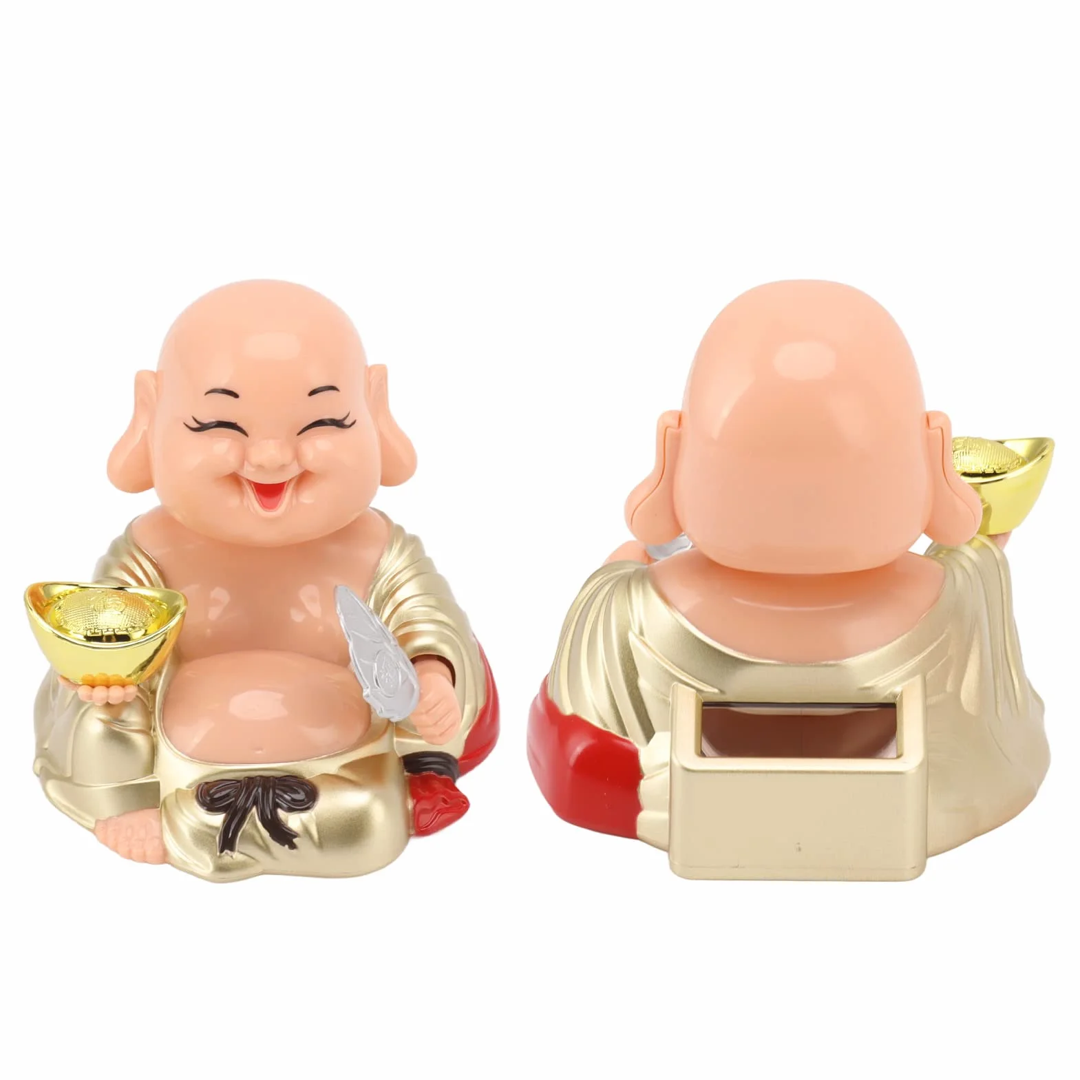Zabawna Słoneczna Śmiejący się Budda Ozdoba Automatyczna Kiwająca Głową Uśmiechnięty Budda z Tworzywa Sztucznego 9,5 x 9,5 x 9,3 cm do Biurka Okna Domu