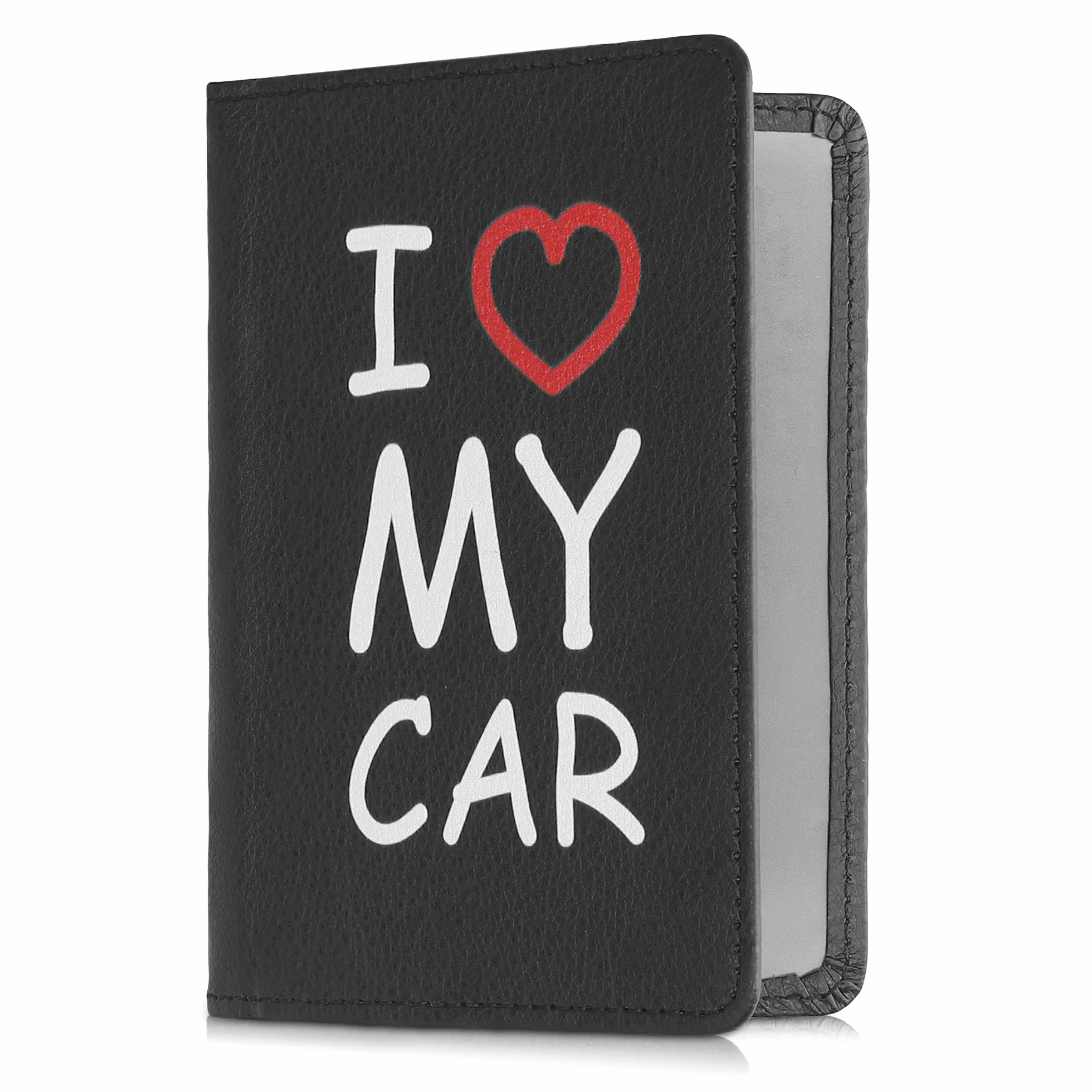 kwmobile Etui na dowód rejestracyjny pojazdu z przegródkami na karty - sztuczna skóra etui torebka certyfikat dopuszczenia - Don't Touch My Car biały czarny, biały, czerwony, czarny., M